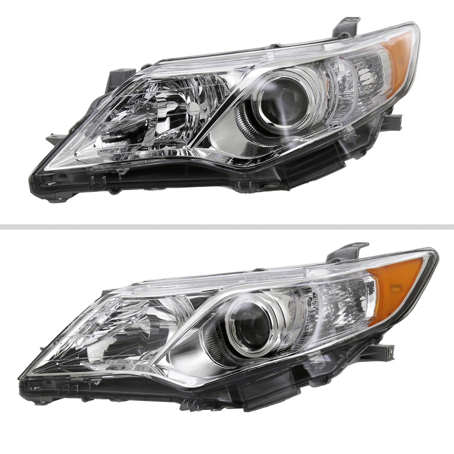 2012-2014 Toyota Camry Projector Headlights w/ Amber Reflectors Chrome/Clear
