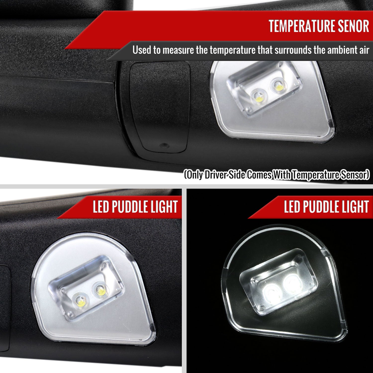 2013-2015 Dodge RAM Heated Towing Mirrors Clear Lens Turn & Puddle Lights