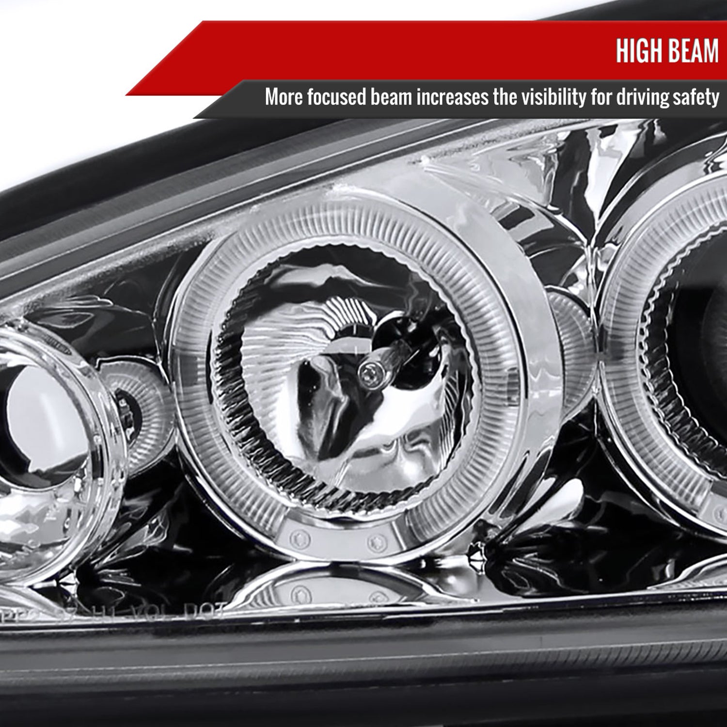 1999-2005 Pontiac Grand AM Dual Halo Projector Headlights Chrome/Clear Lens