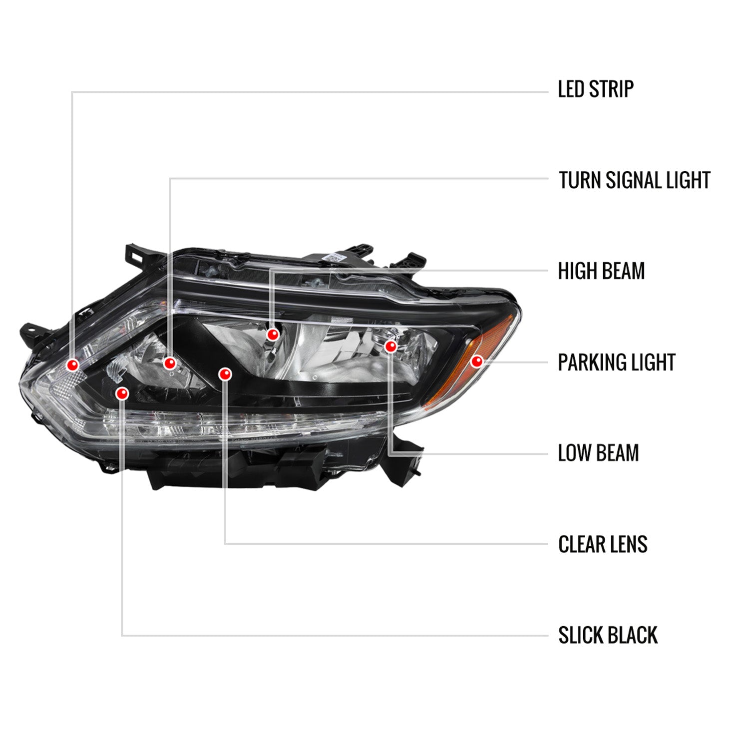 2014-2016 Nissan Rogue LED Strip Factory Driver/Left Side Headlight Matt Black