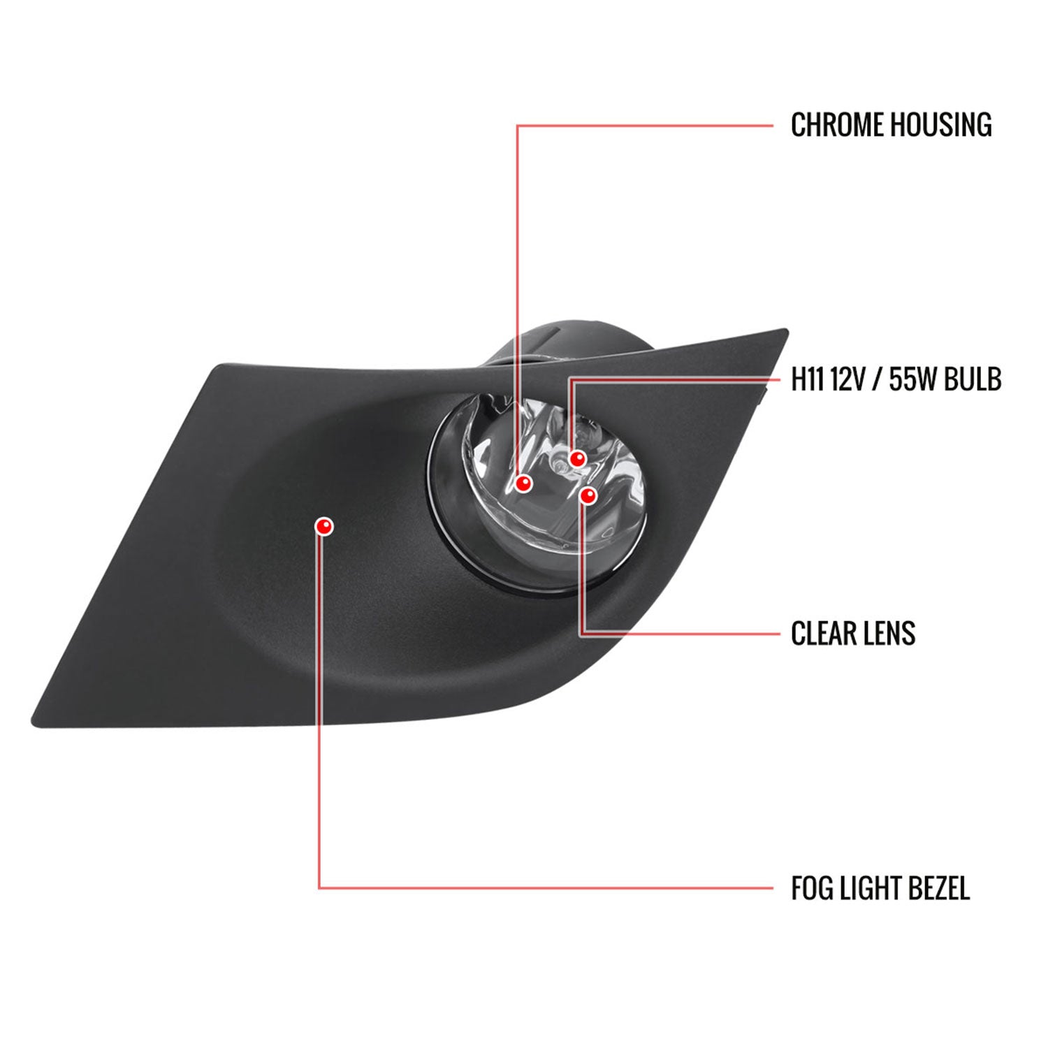 2007-2011 Nissan Versa H11 Fog Lights Kit Switch & Wiring Harness Chrome/Clear