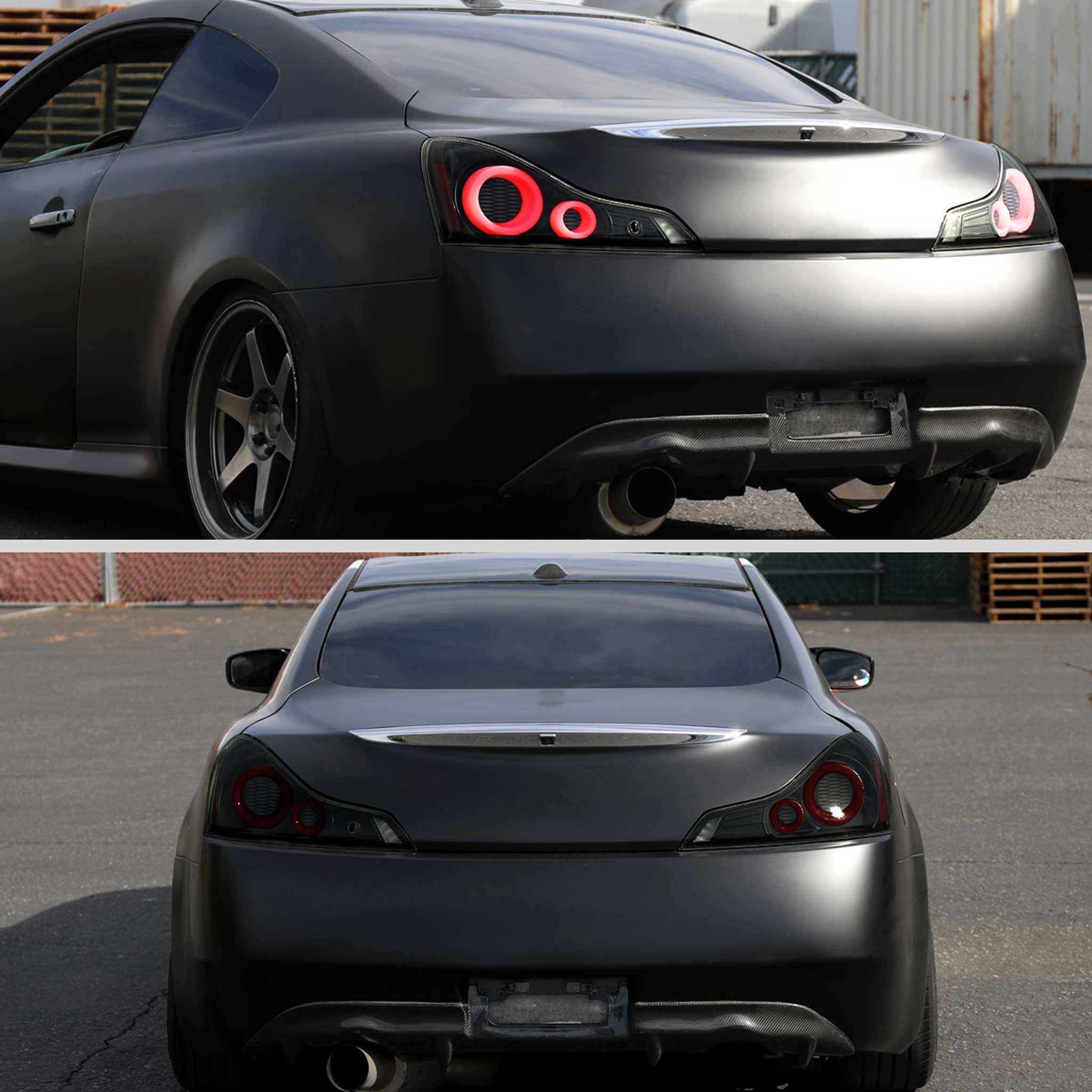 For Infiniti G37 2008-13 / Q60 Coupe 2014-15 Red LED Tail Lights Switchback Sequential Turn Signals Black Housing Smoked Lens