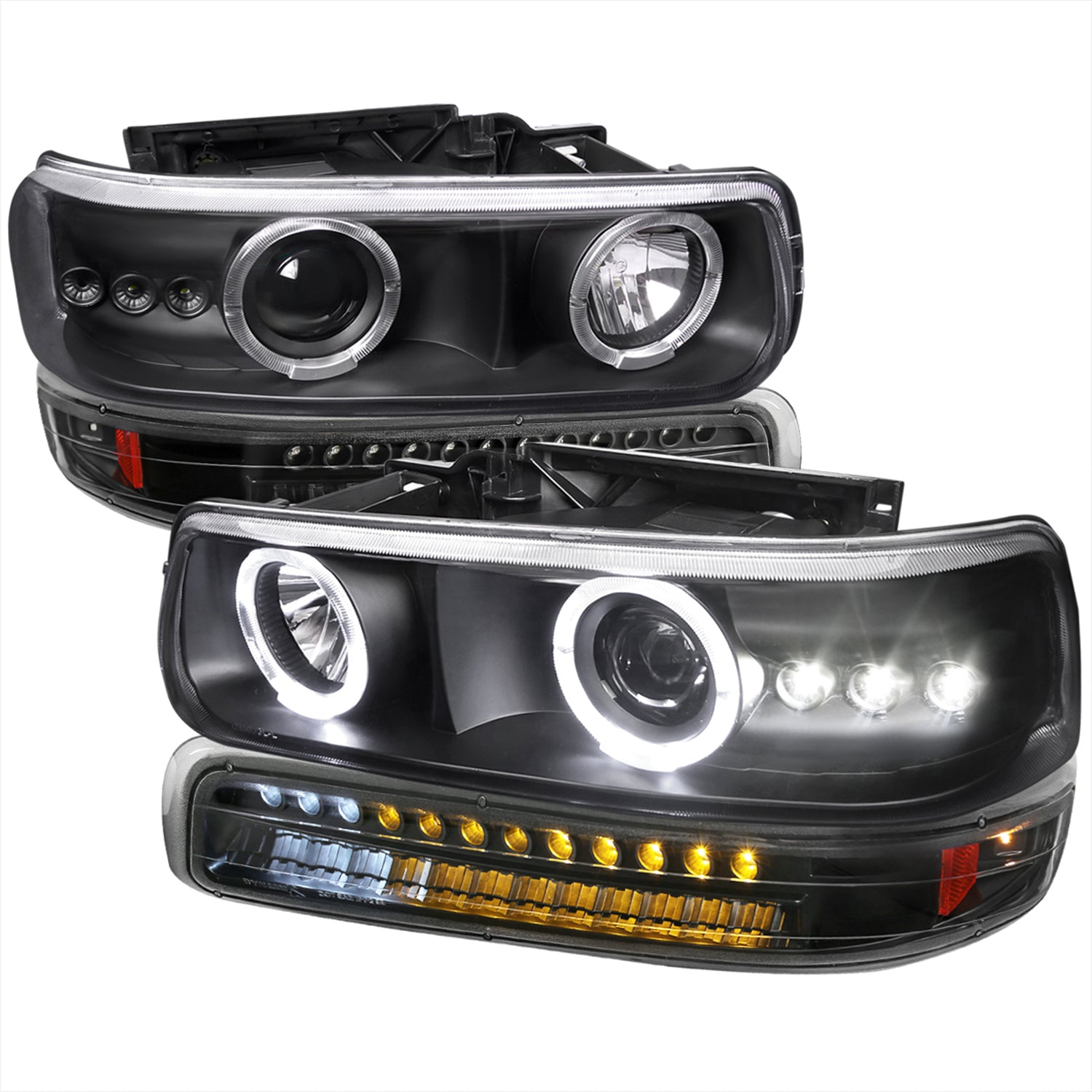 1999-2002 Chevy Silverado/ Tahoe/Suburban Dual Halo Headlights LED Black