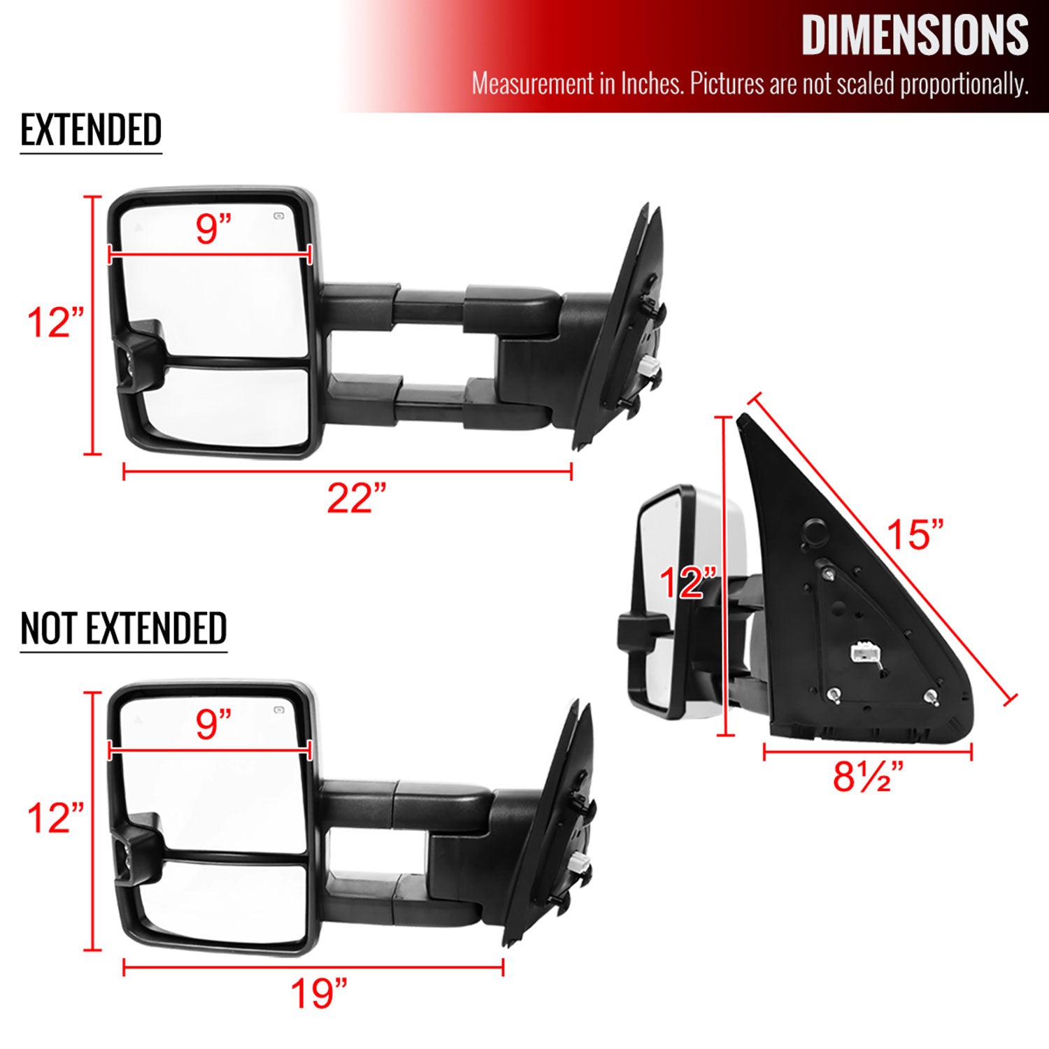 2007-2017 Toyota Tundra/ 08-2017 Sequoia Chrome Heated BSM Towing Mirrors Smoke