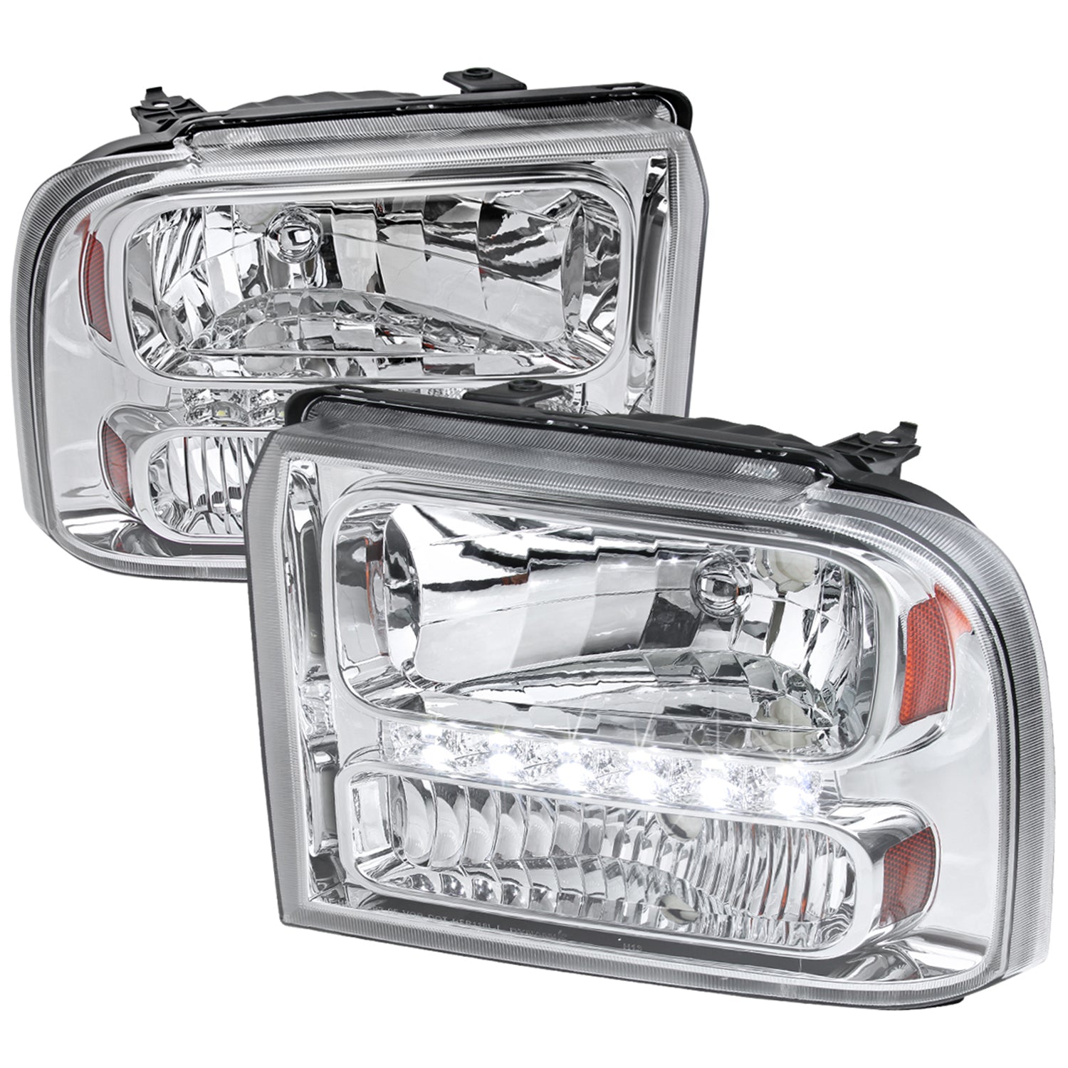 2005-2007 Ford F-250/350/450/550/Excursion Crystal Headlights LED Light Chrome