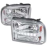 2005-2007 Ford F-250/350/450/550/Excursion Crystal Headlights LED Light Chrome