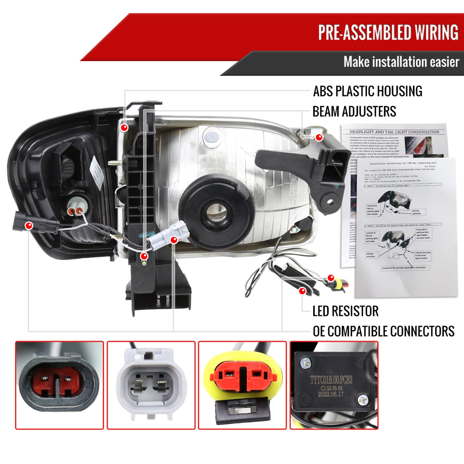 2001-2004 Toyota Tacoma LED Factory Headlights Corner Lamps&Amber Reflector