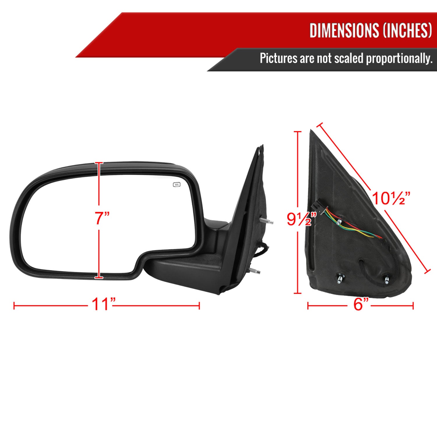 1999-2002 Chevy Silverado/Suburban/Sierra Heated Side Mirror Black Passenger