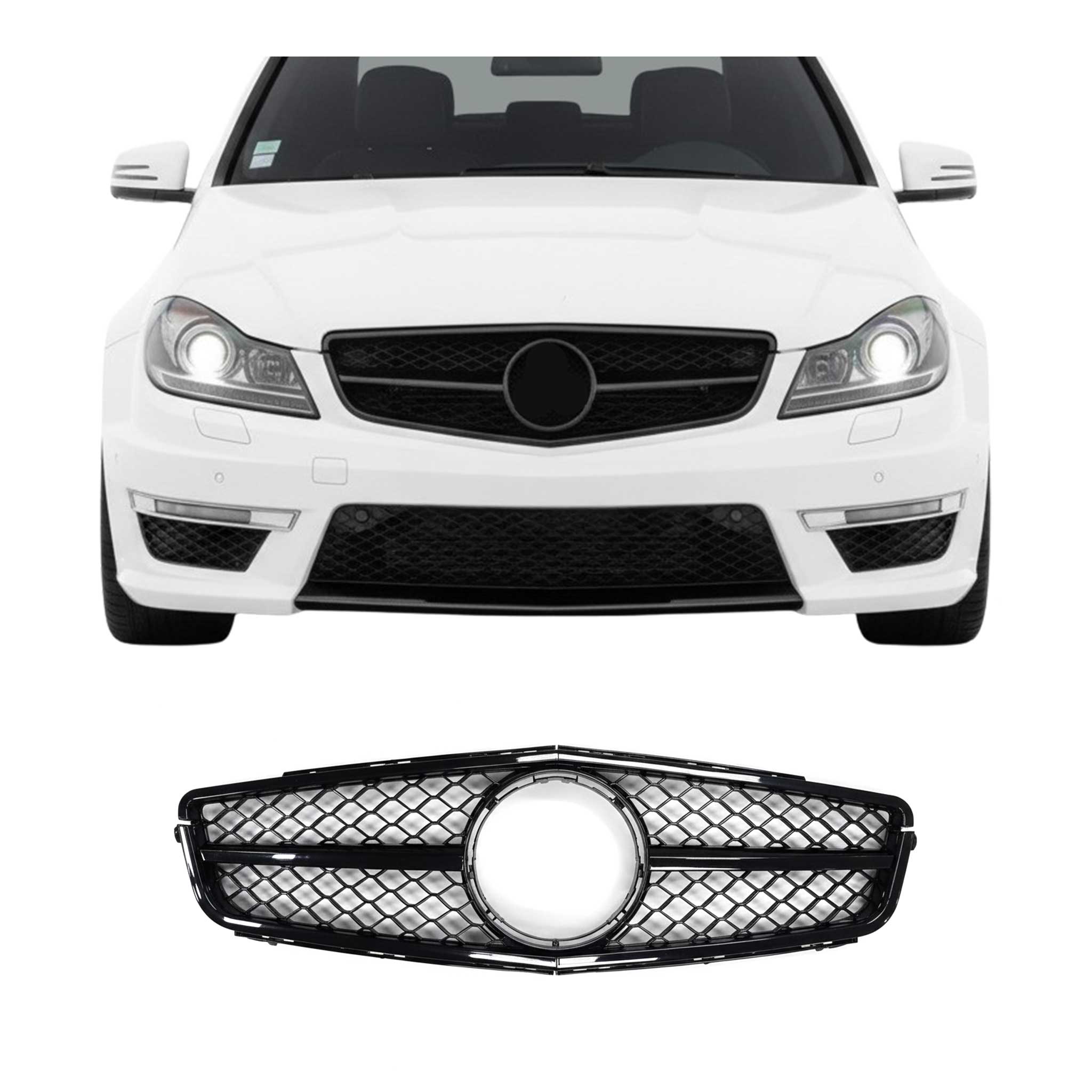 2010-2014 Mercedes C Class W204 Sedan AMG Style All Gloss Black Front Grill