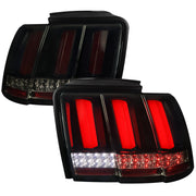 1999-2004 Ford Mustang Red Marker LED Tail Lights Glossy Black/Smoke
