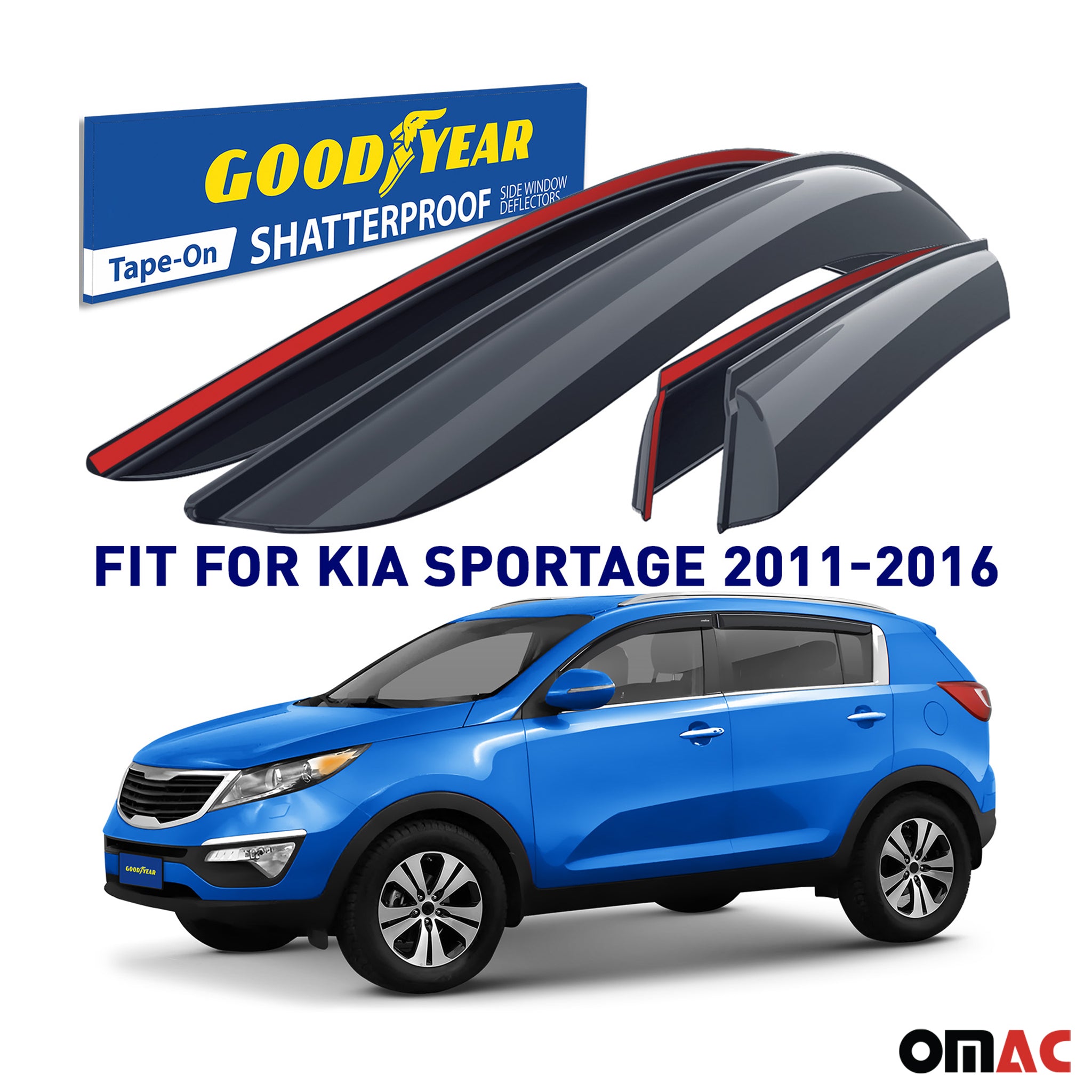 Goodyear Wind Deflectors for Kia Sportage 2011-2016 Tape-On Premium Smoke 4 pcs