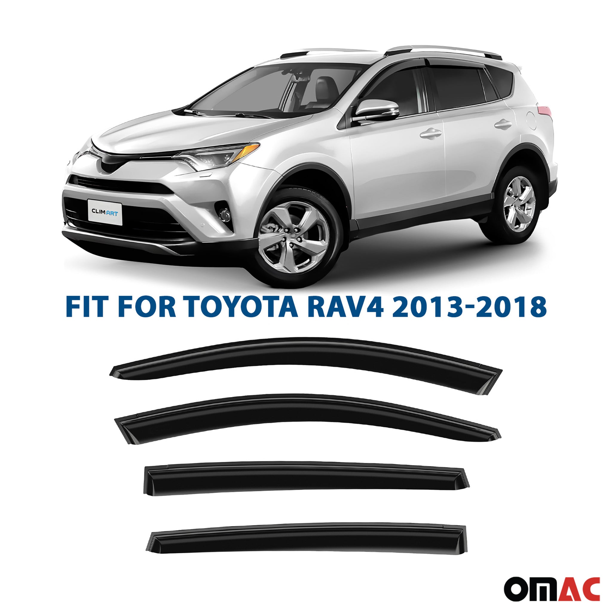 Clim Art Wind Deflectors for Toyota RAV4 2013-2018 Tape-On Dark Smoke 4 Pcs