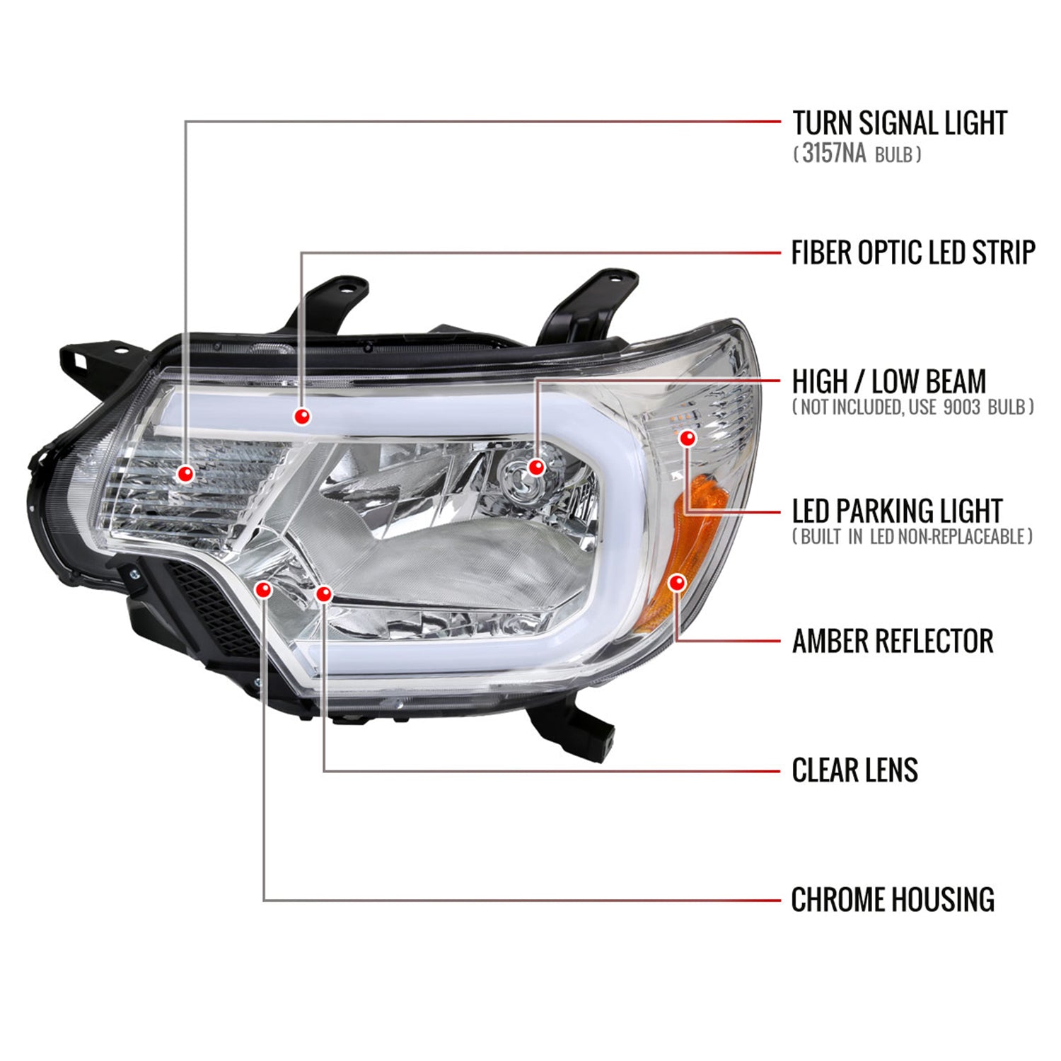 2012-2015 Toyota Tacoma LED Bar Factory Headlights Amber Reflector Chrome
