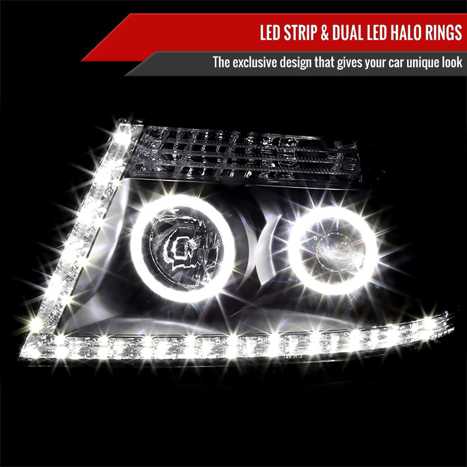 2004-2008 Ford F-150/ 06-2008 Lincoln Mark LT Dual Halo Headlights LED Black