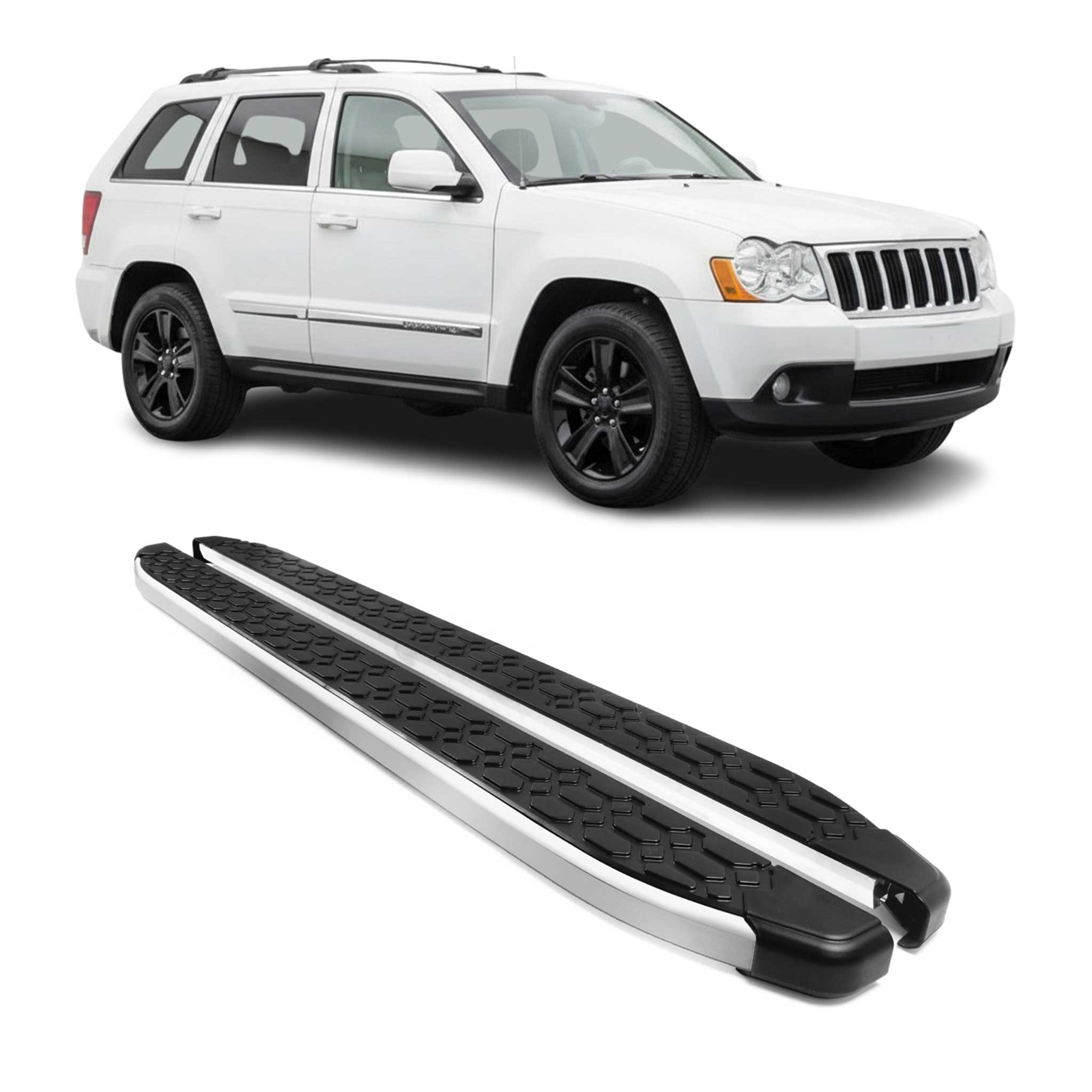 2005-2010 Jeep Grand Cherokee Running Boards Side Steps Silver & Black