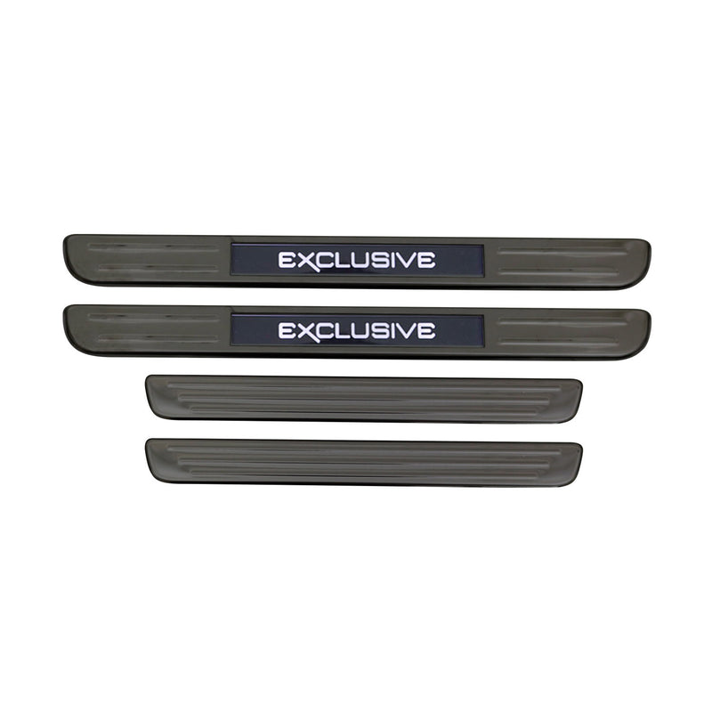 Black Chrome Illuminated Exclusive Door Sill Cover Scuff Plate S.Steel 4 Pcs