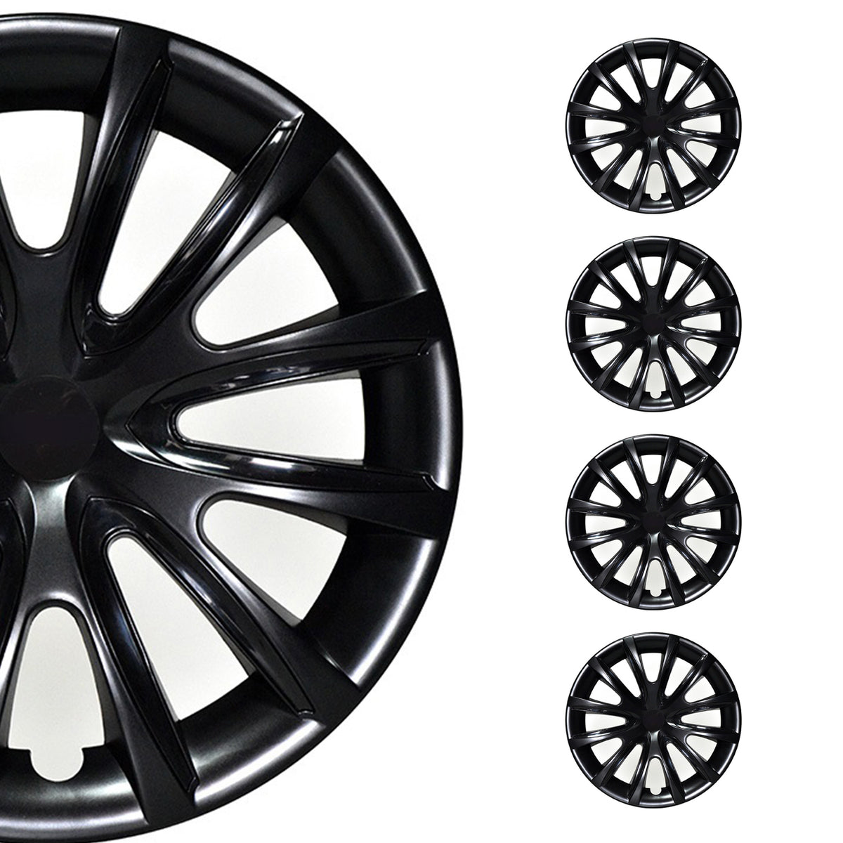 14" Inch Hubcaps Wheel Rim Cover Glossy Black & Black Insert 4pcs Set