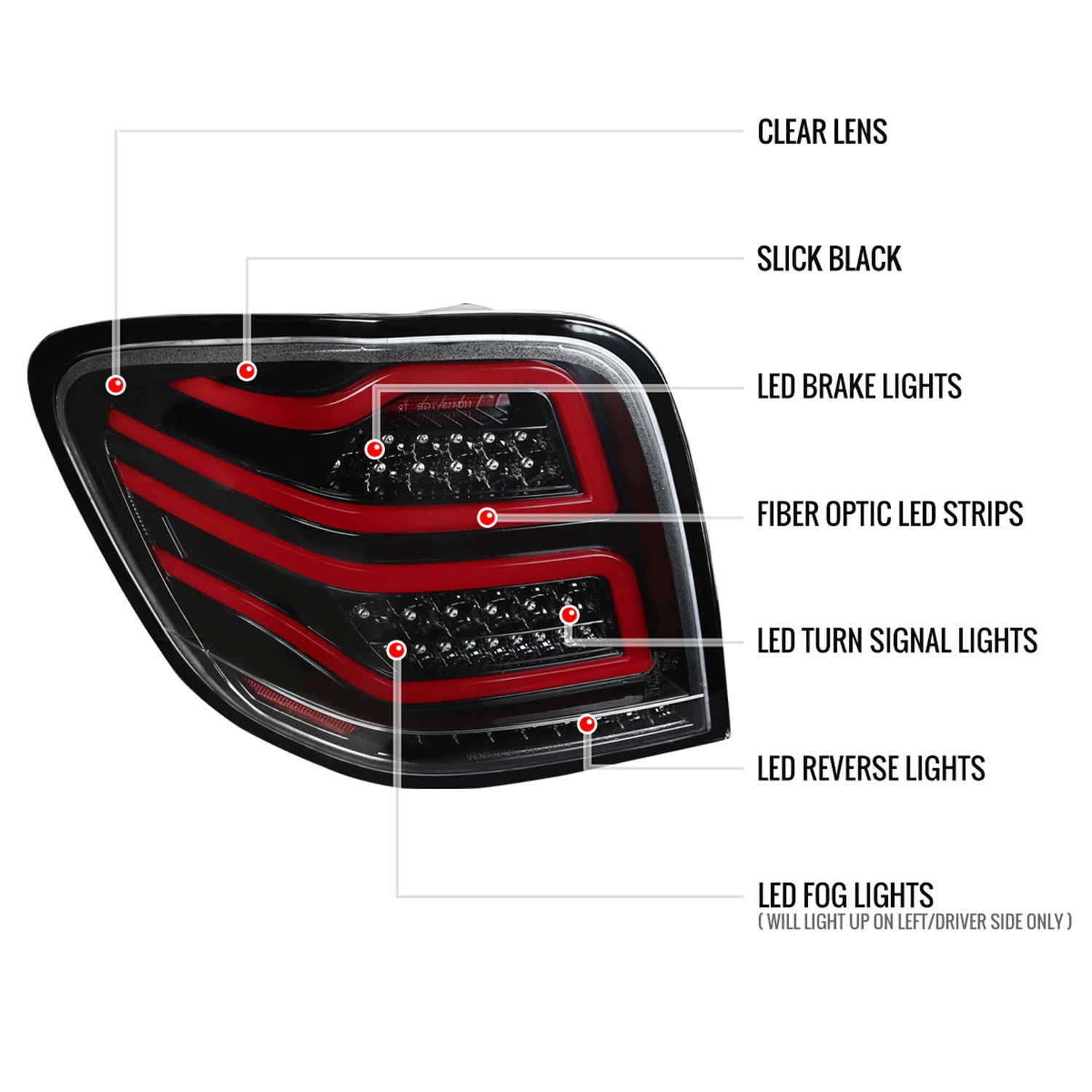 2006-2011 Mercedes Benz W164 ML Class LED Tail Lights Jet Black/Clear Lens