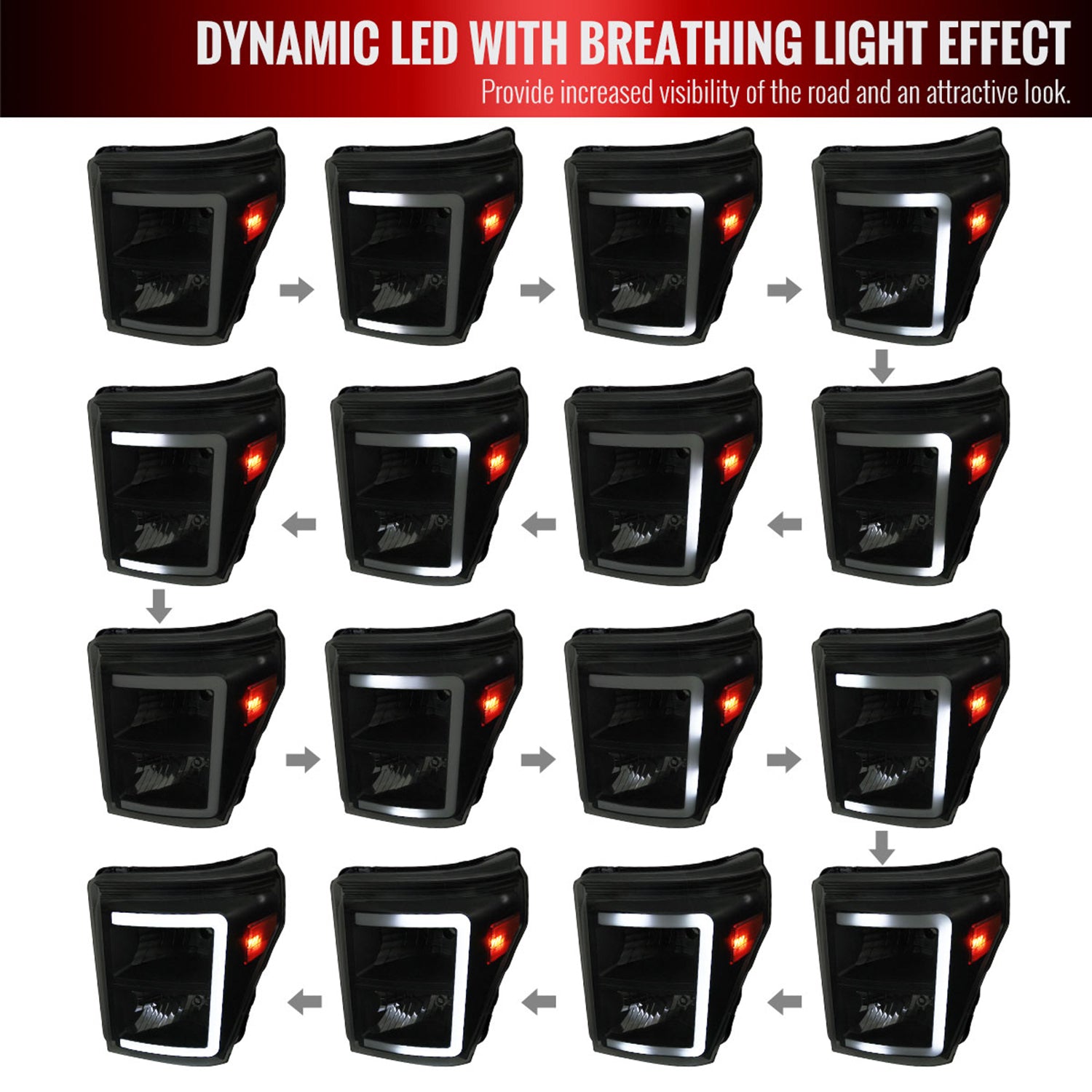 2011-2016 Ford F-250/350/450/550 Super Duty LED C-Bar Factory Headlights Black