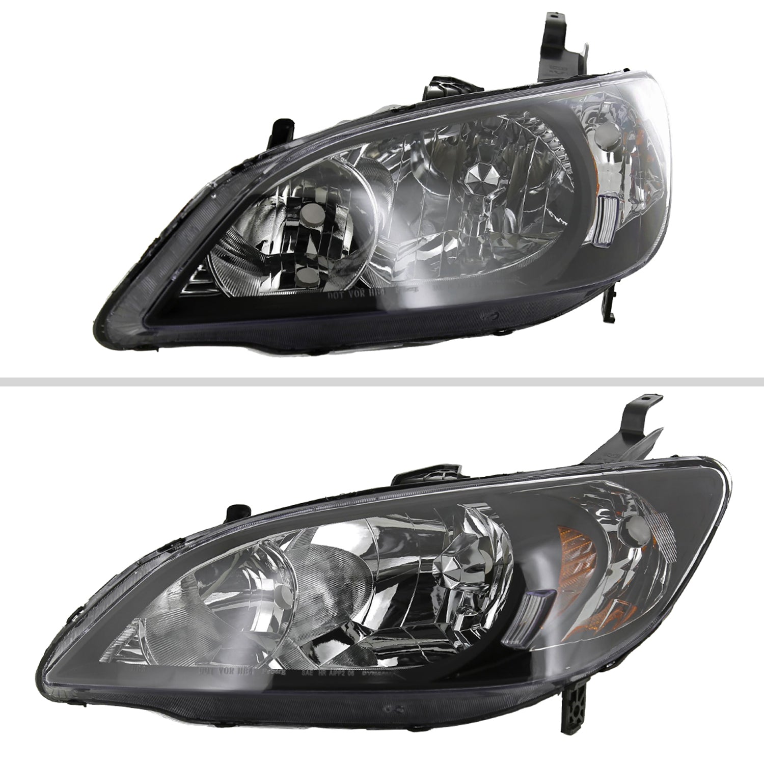 2004-2005 Honda Civic Crystal Headlights Matte Black Housing/Clear Lens