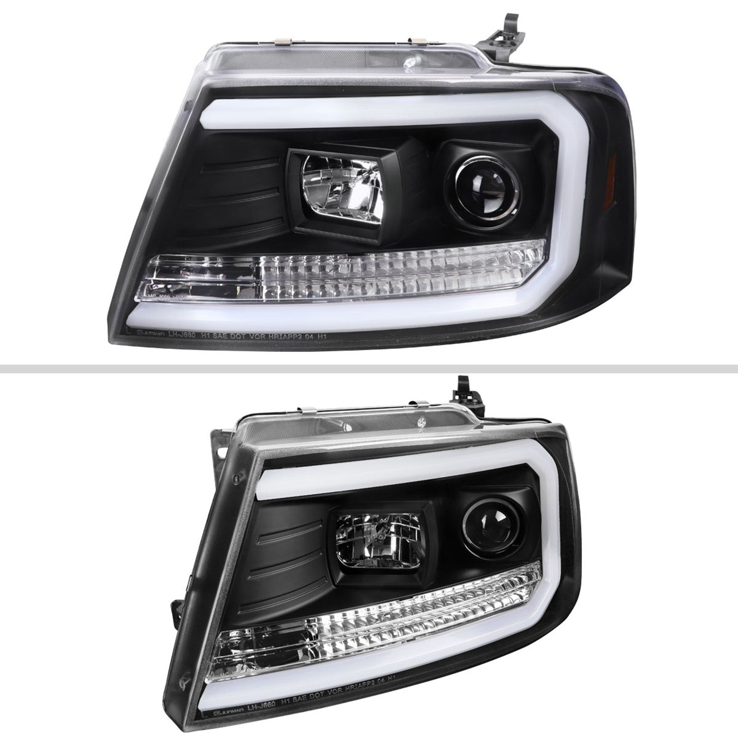 2004-2008 Ford F-150/Lincoln Mark LT LED CBar Projector Headlights Matte Black