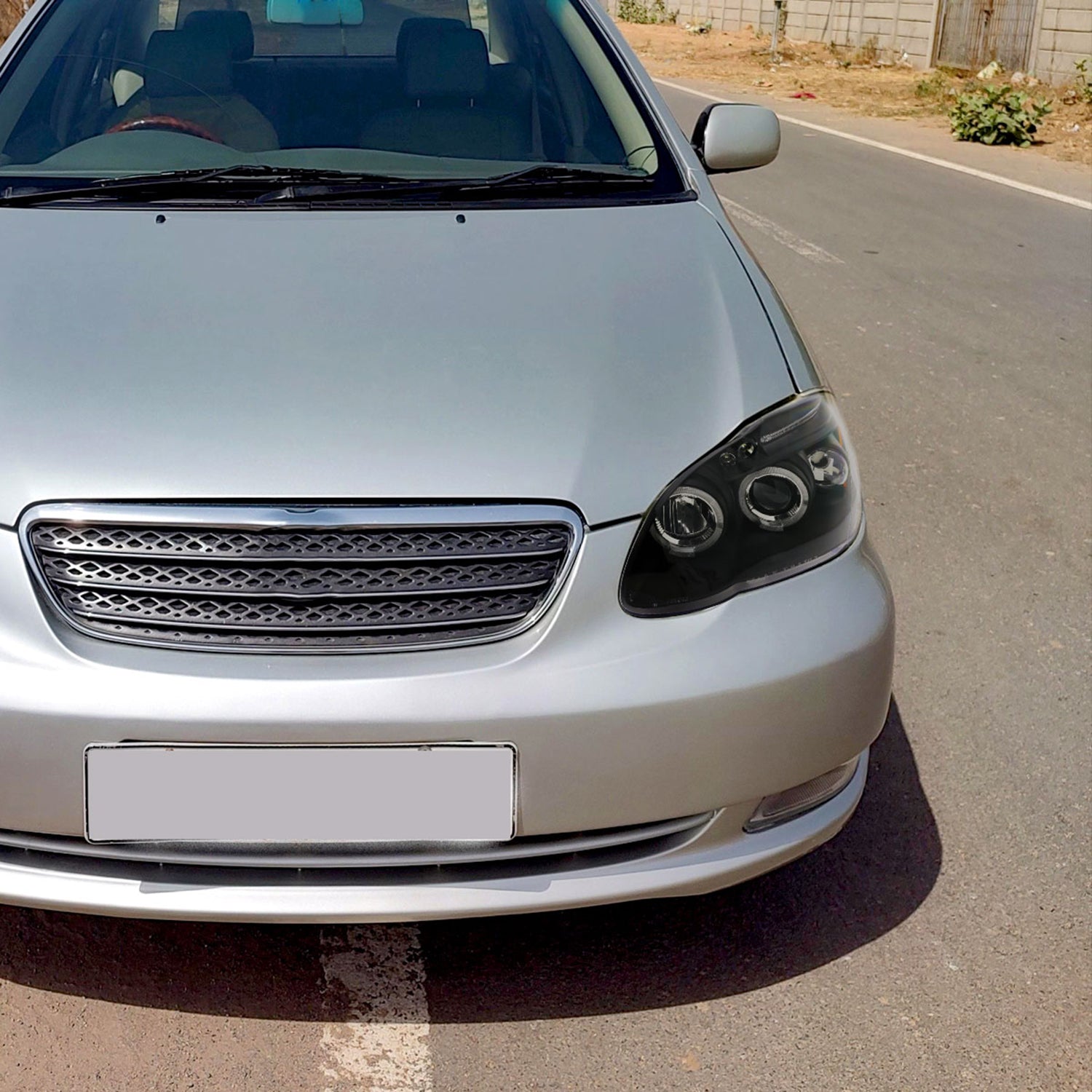 2003-2008 Toyota Corolla Dual Halo Projector Headlights Matte Black/Clear Lens