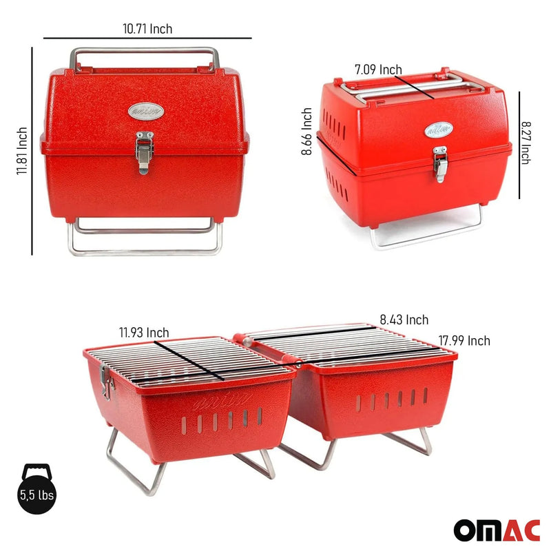 Red Portable Charcoal BBQ Grill Outdoor Camping 13 Pcs With Durable Bag SET