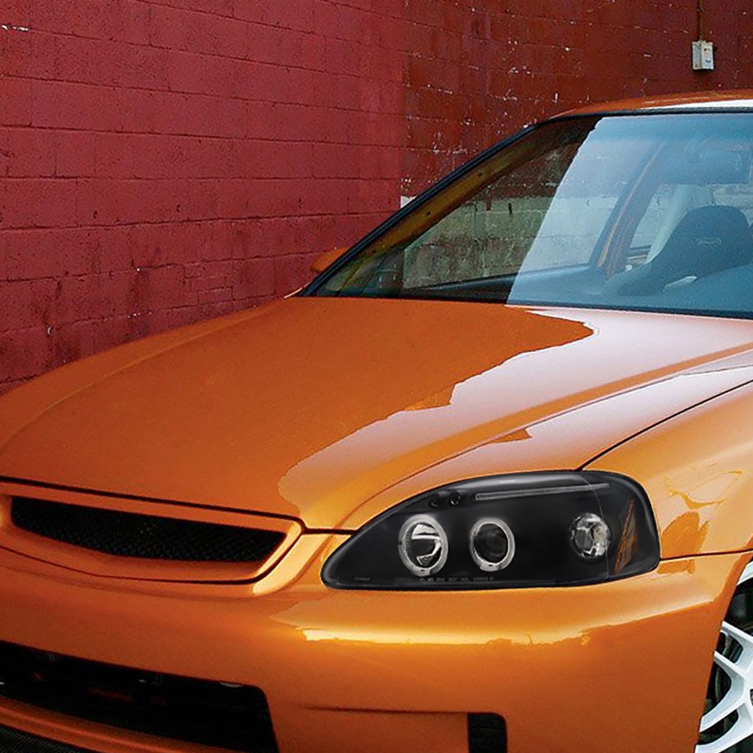 1999-2000 Honda Civic Dual Halo Projector Headlights Matte Black/Clear Lens