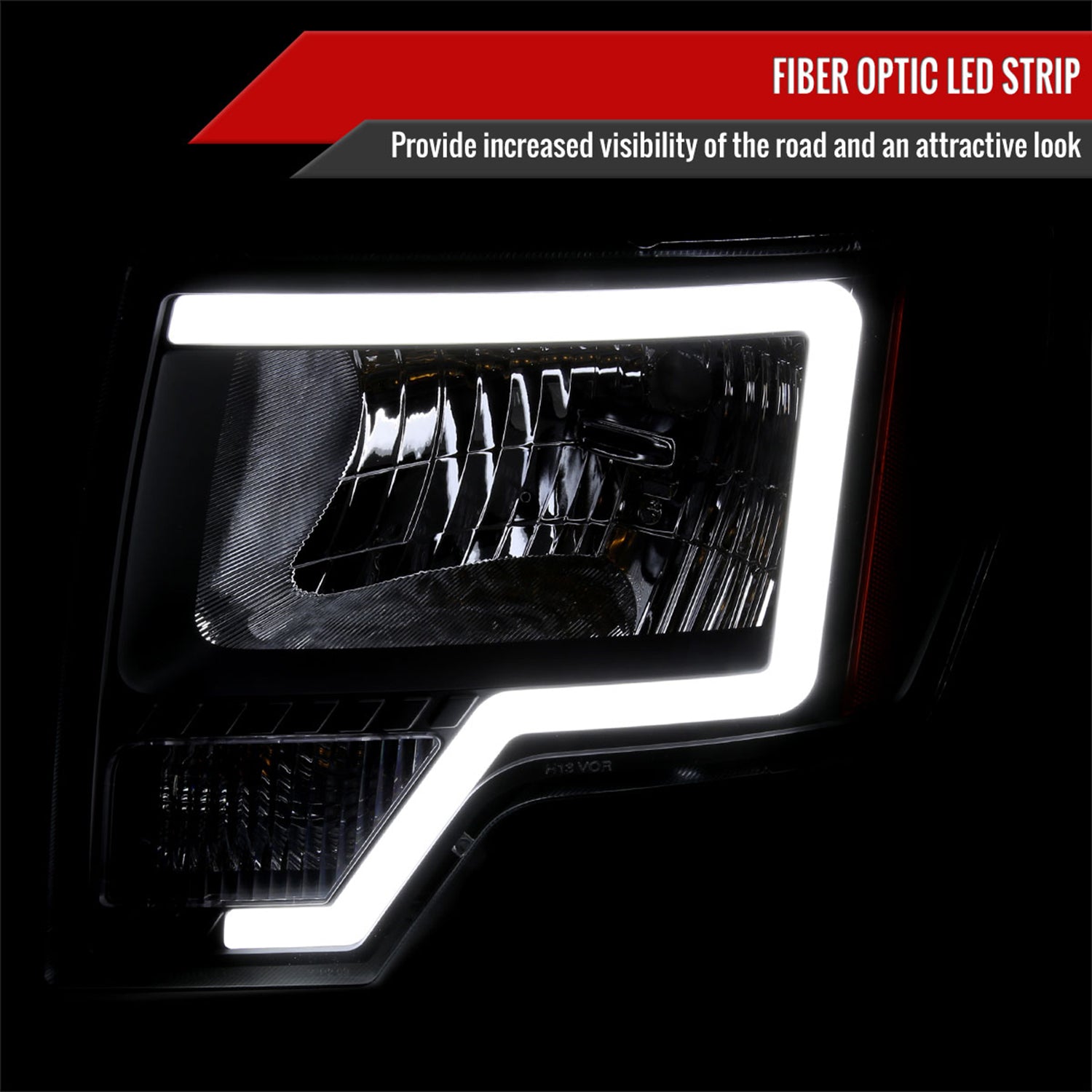 2009-2014 Ford F-150 LED Bar Factory Headlights Amber Reflectors Black/Smoke