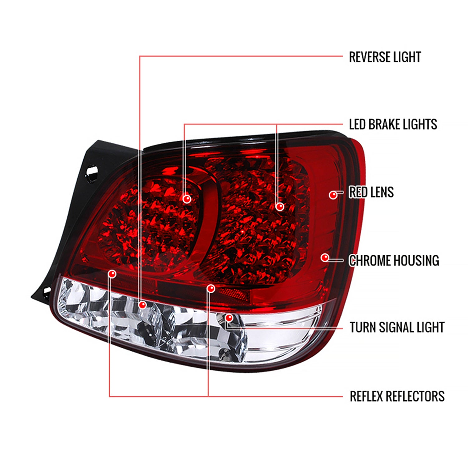 1998-2005 Lexus GS300/GS400/GS430 LED Tail Lights Chrome/Red Clear Lens