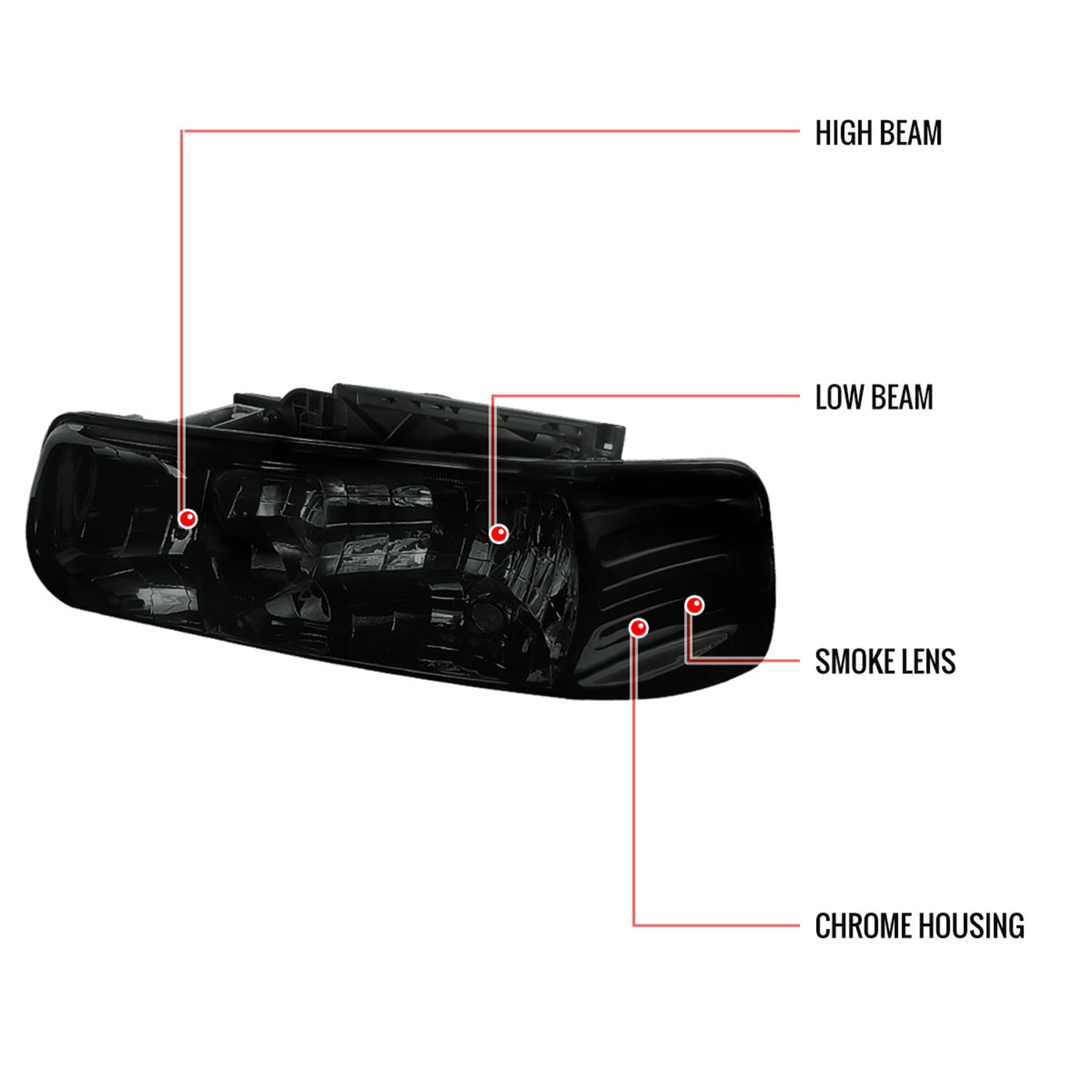 1999-2002 Chevy Silverado/Suburban/Tahoe Headlights LED Corner Signal Chrome