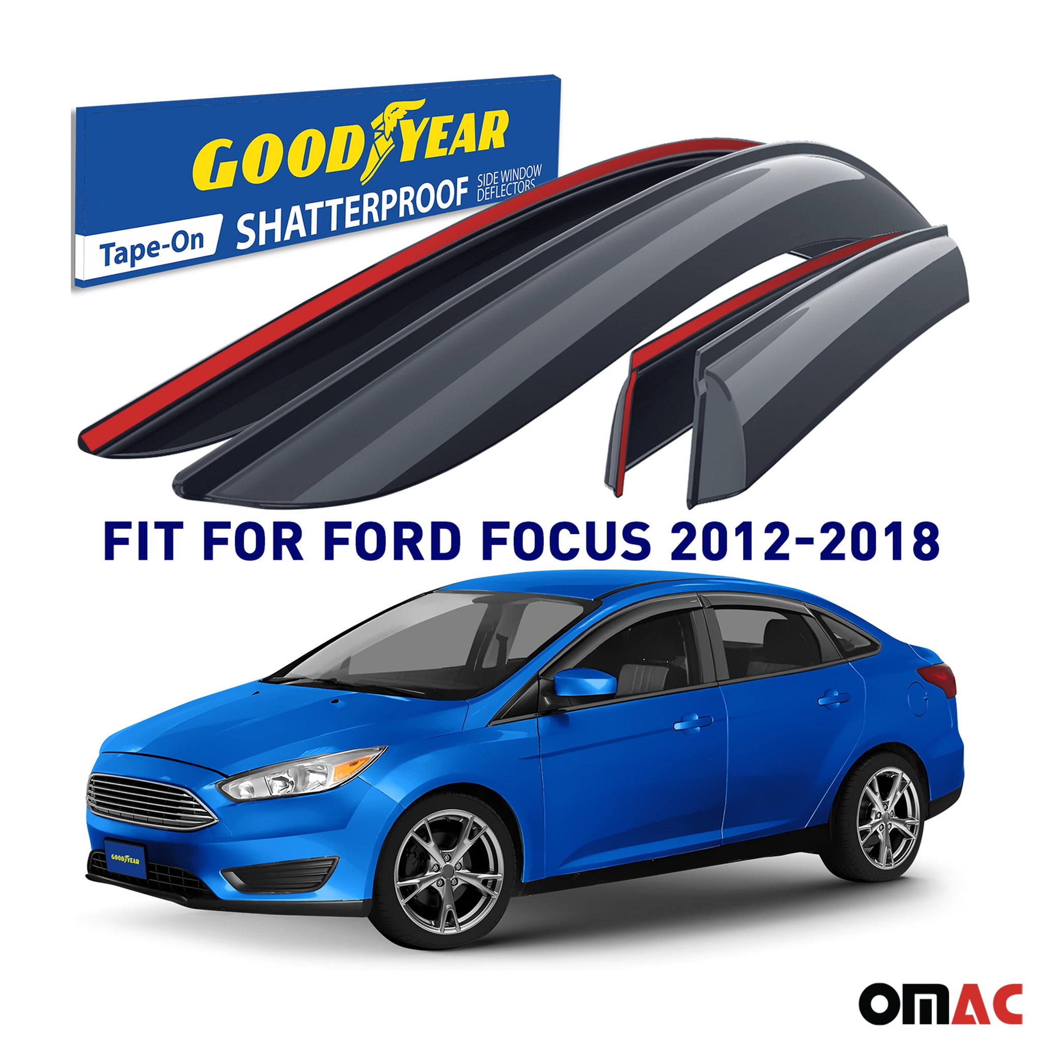 Goodyear Wind Deflectors for Ford Focus 2012-2018 Sedan & Hatchback Smoke 4x
