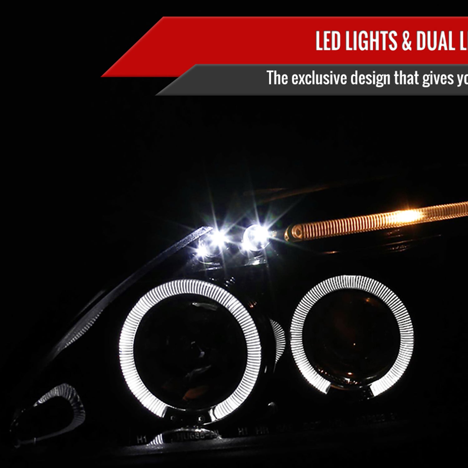 1999-2000 Honda Civic Dual Halo Projector Headlights Glossy Black/Smoke Lens