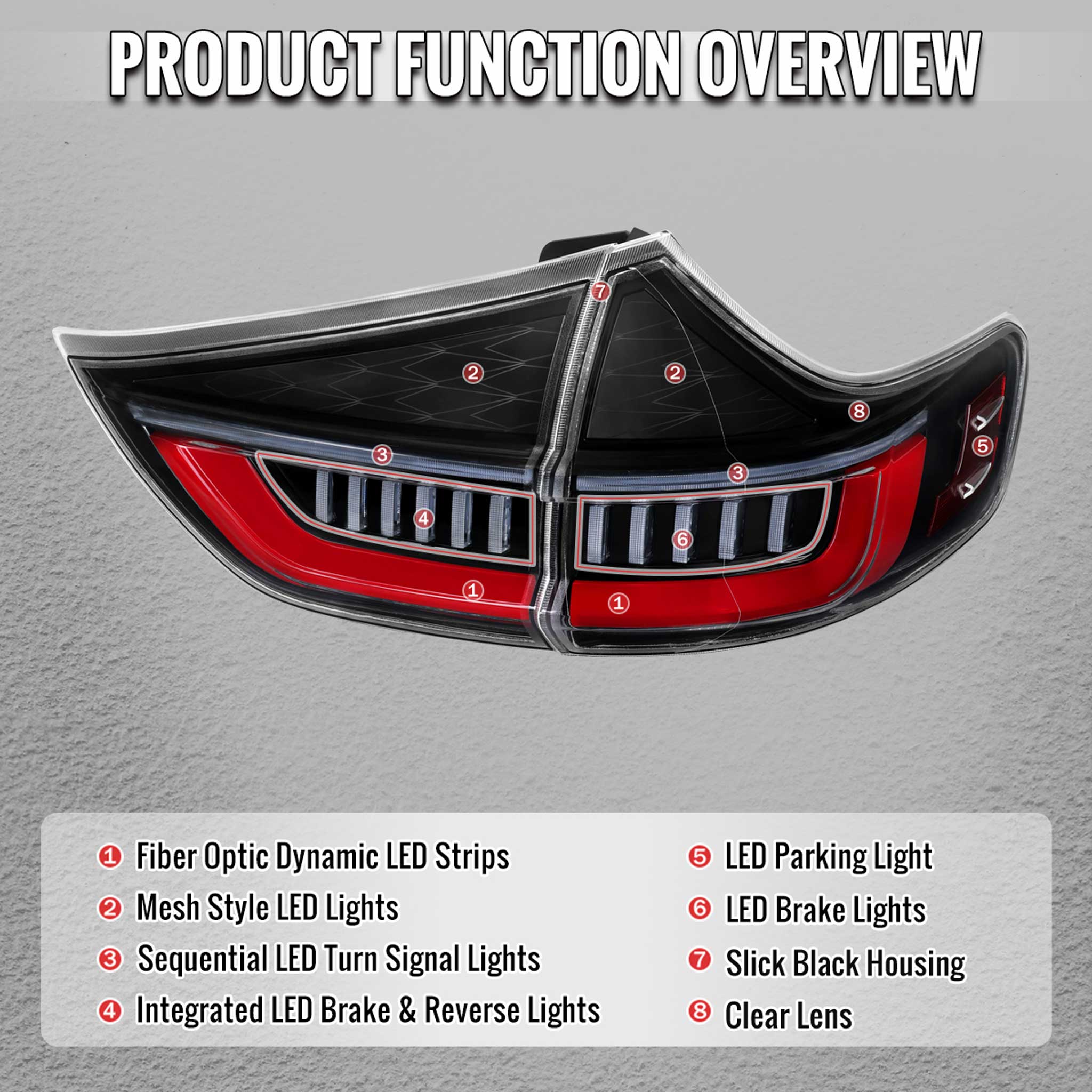 For Toyota Sienna 2015-2020 Full LED Tail Lights Sequential Red Fiber Optic Black Clear Lens Startup