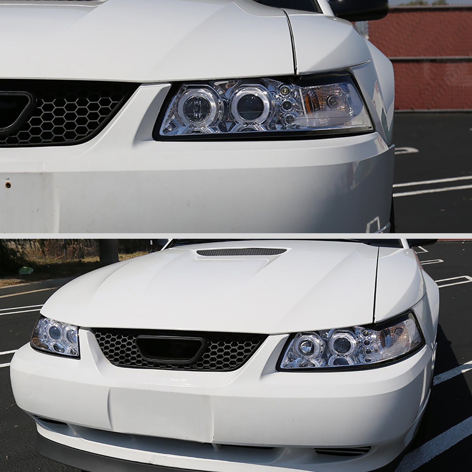 1999-2004 Ford Mustang Dual Halo V2 Projector Headlights Chrome/Clear Lens