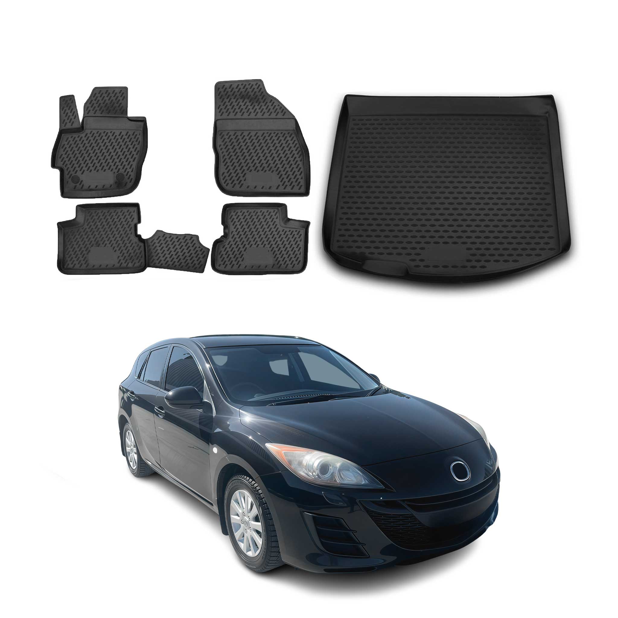 2010-2013 Mazda 3 Hatchback Floor Mats & Cargo Liner Full Set Black