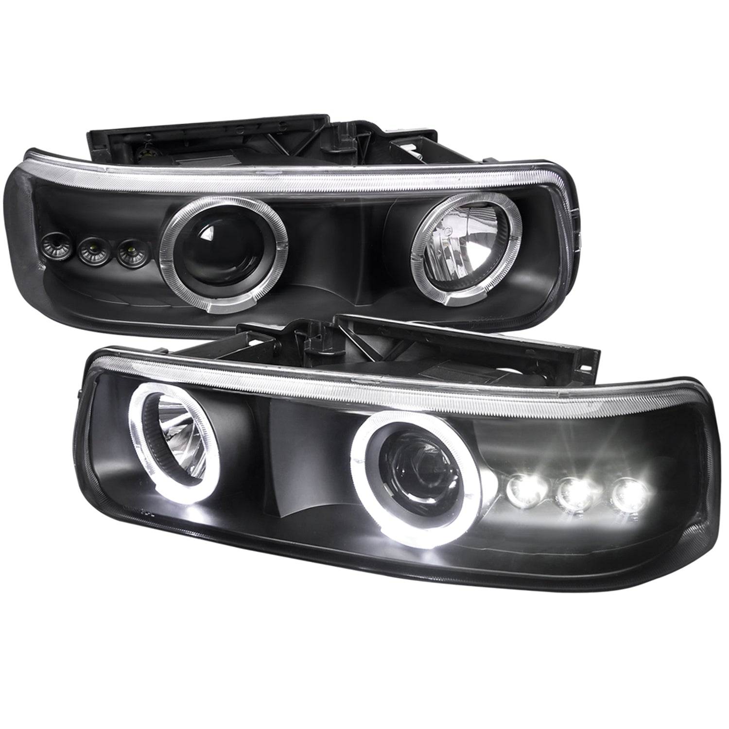 1999-2002 Chevy Silverado/ 00-2006 Tahoe Suburban Dual Halo Headlights Black