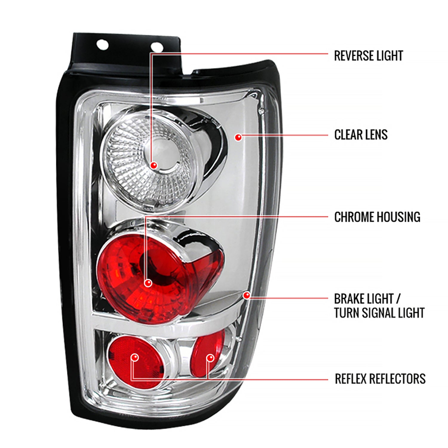 1997-2002 Ford Expedition Tail Lights Chrome Housing/Clear Lens