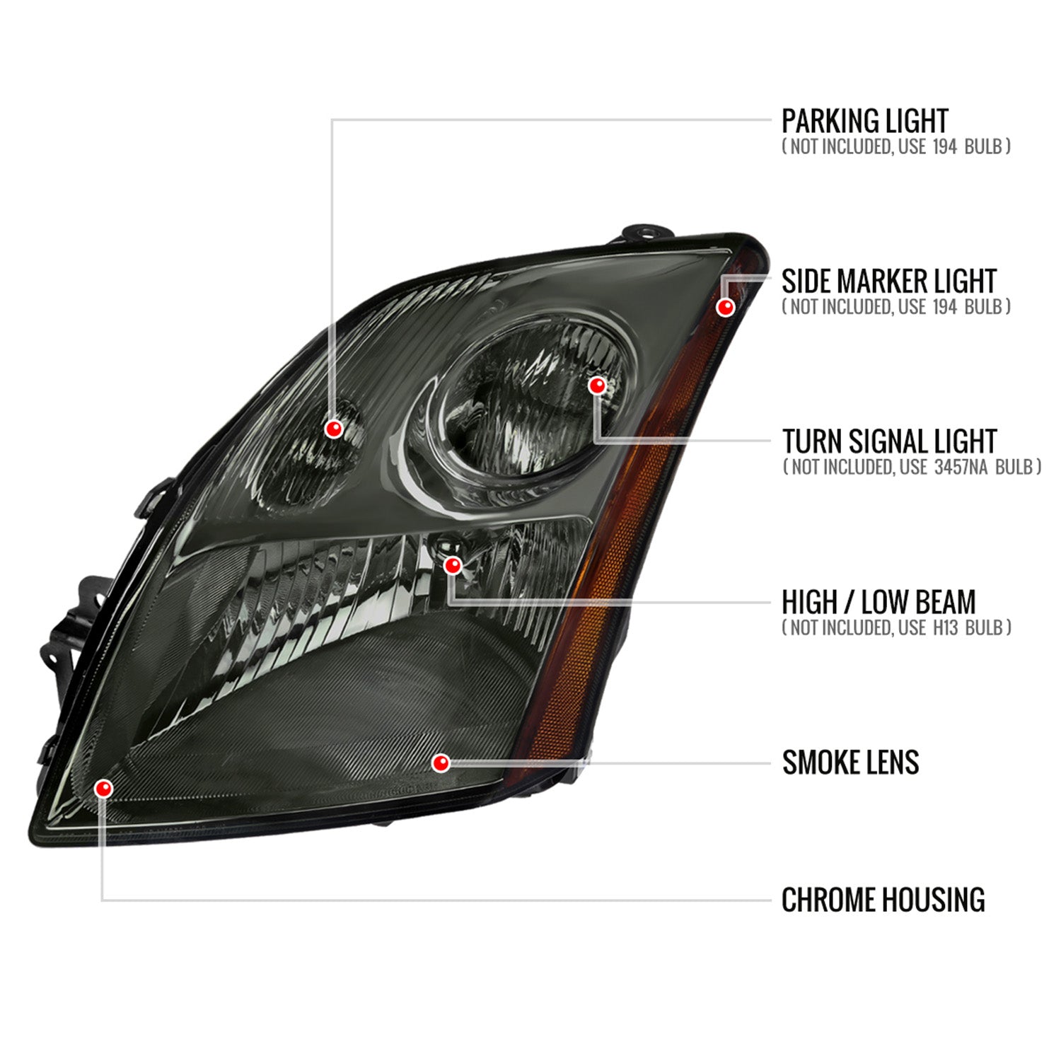 2007-2009 Nissan Sentra Factory Headlights w/Amber Reflector Chrome/Smoke