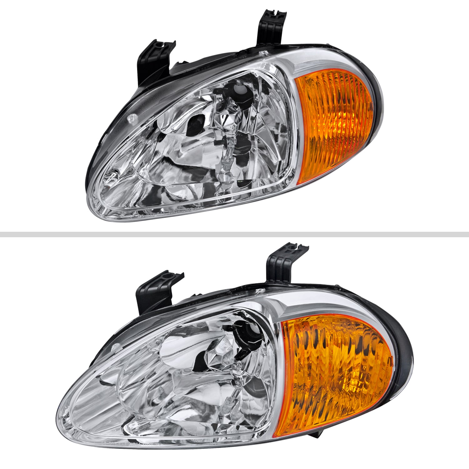 1993-1997 Honda Del Sol Crystal Headlights w/ Amber Reflector Chrome/Clear