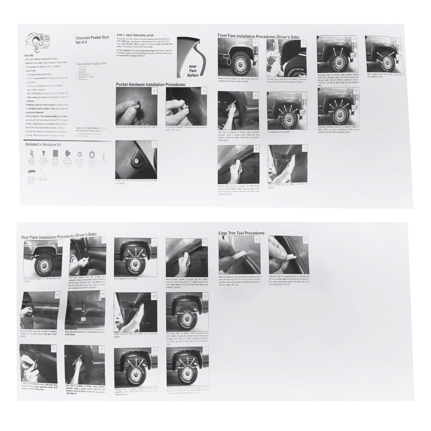 1988-1998 Chevy 1500 / 1992-1999 Suburban/Yukon Rivet Style Fender Flares