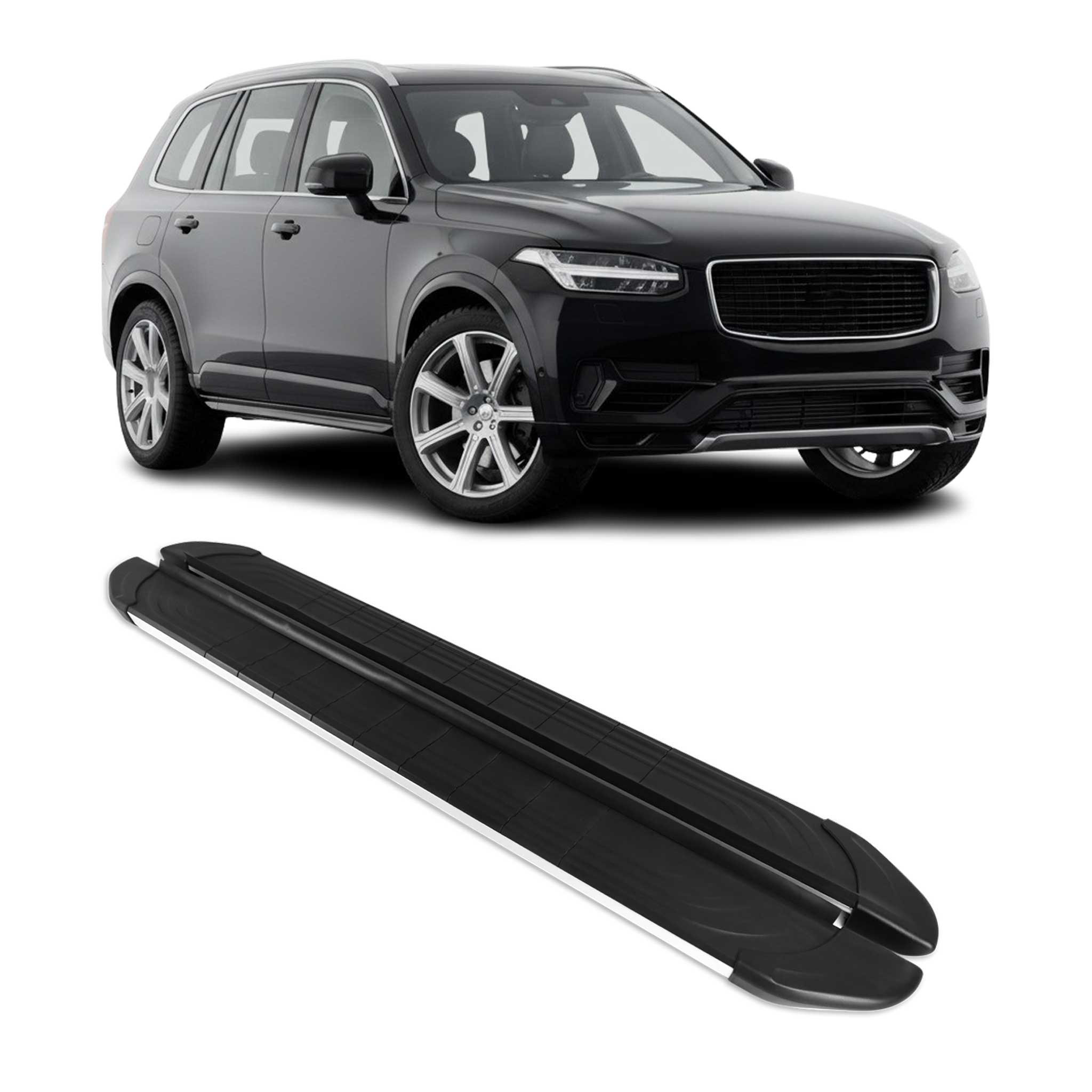 2016-2026 Volvo XC90 Running Boards Side Steps Silver & Black