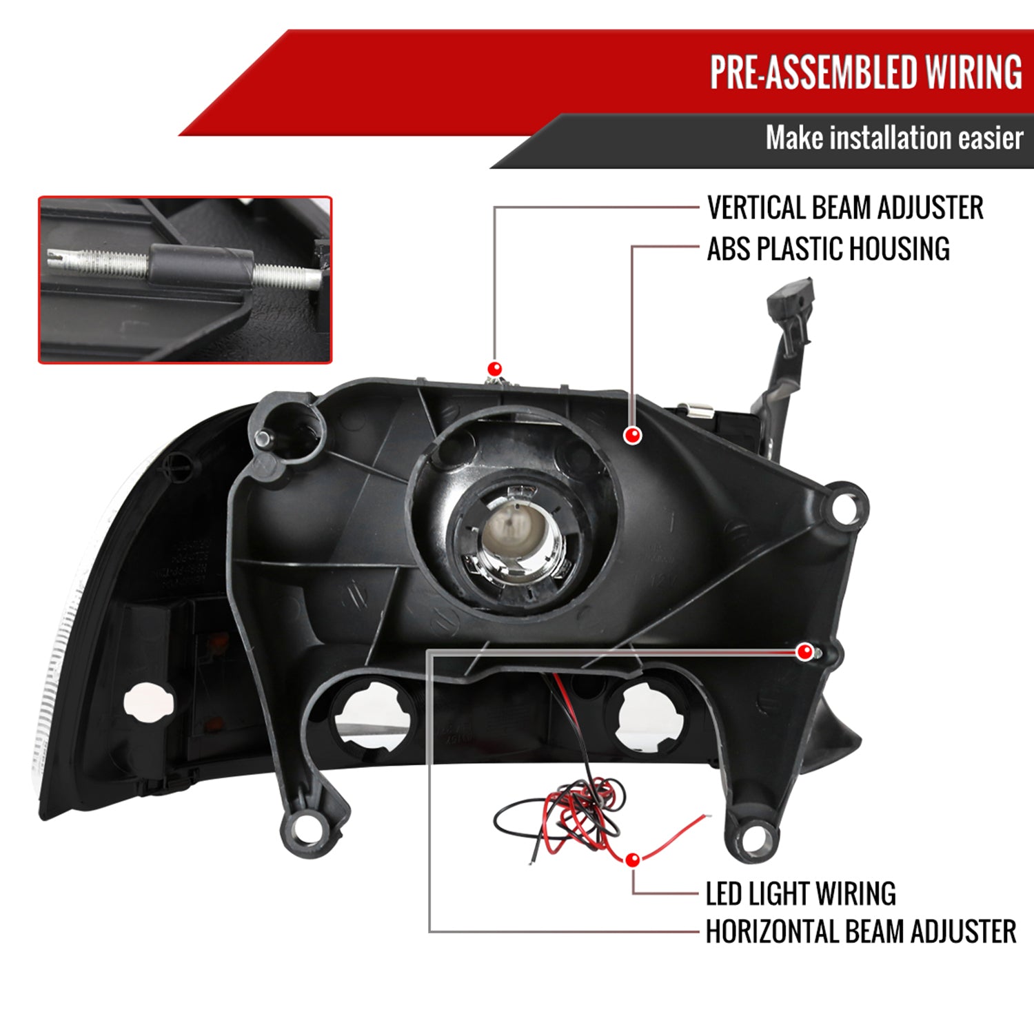 1997-2004 Dodge Dakota/ 1998-2003 Durango LED Factory Crystal Headlights Black