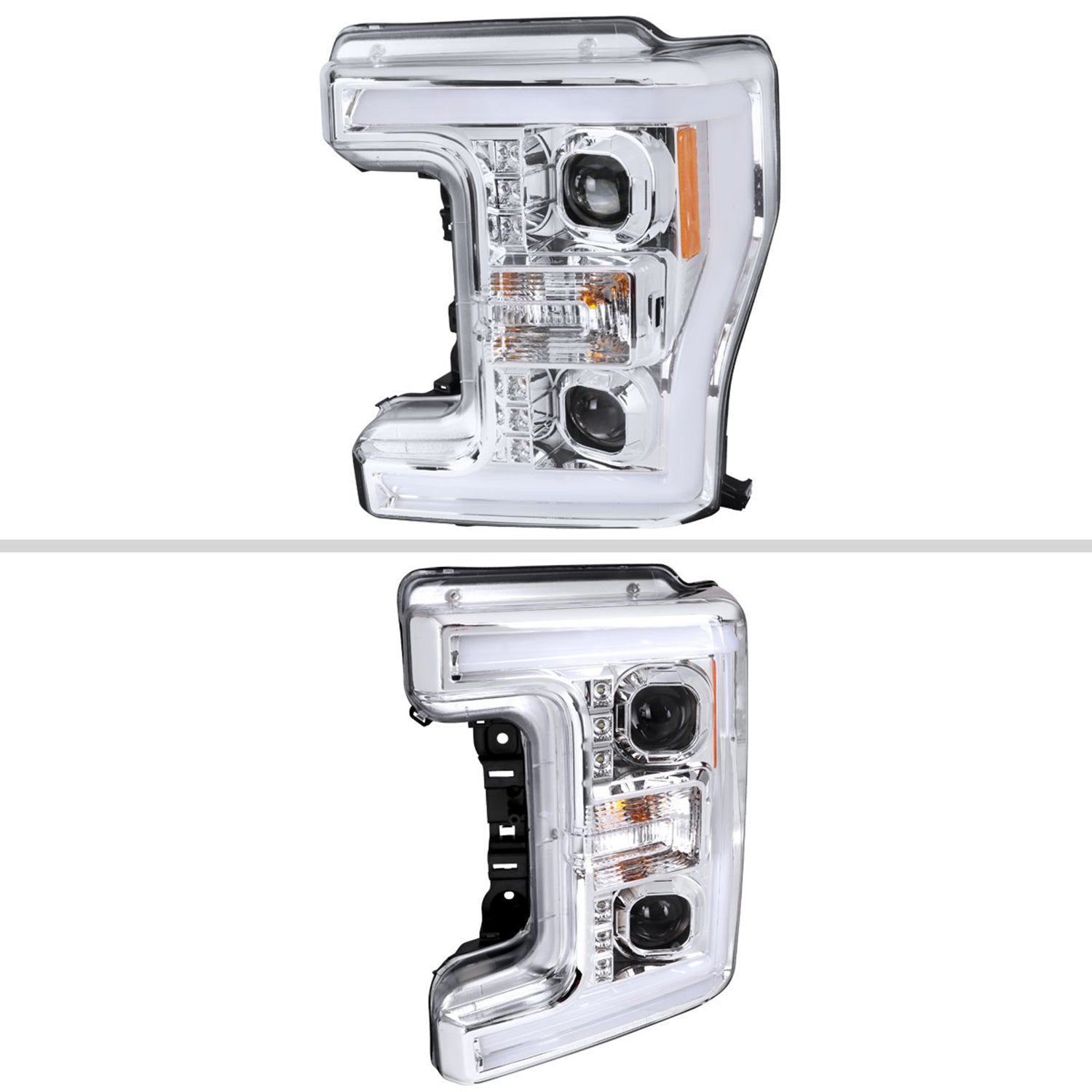 2017-2019 Ford F-250 F-350 F-450 F-550 LED C-Bar Projector Headlights Chrome