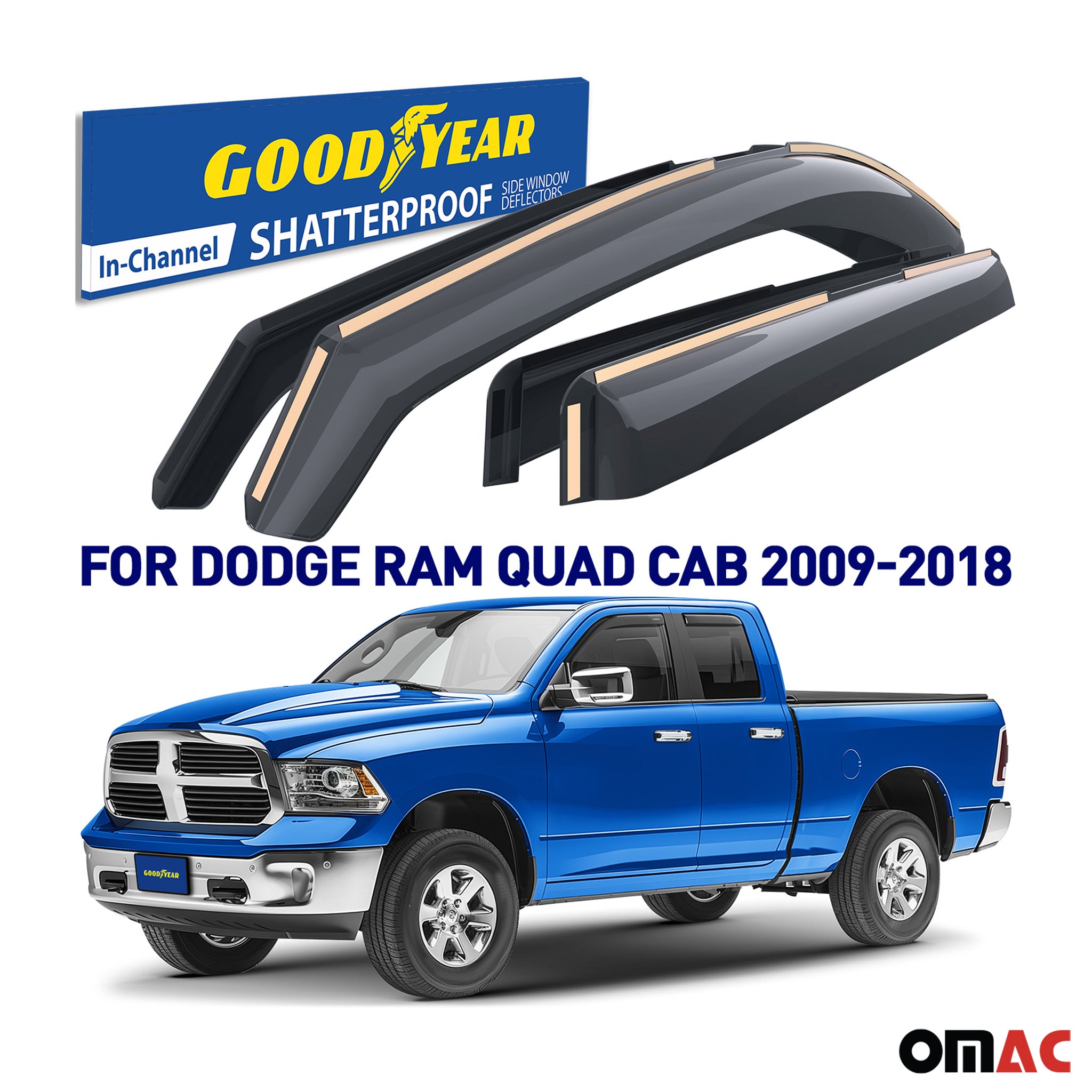 Goodyear Wind Deflectors for Dodge Ram 1500 Classic 2019-2025 Quad Cab Smoke 4x