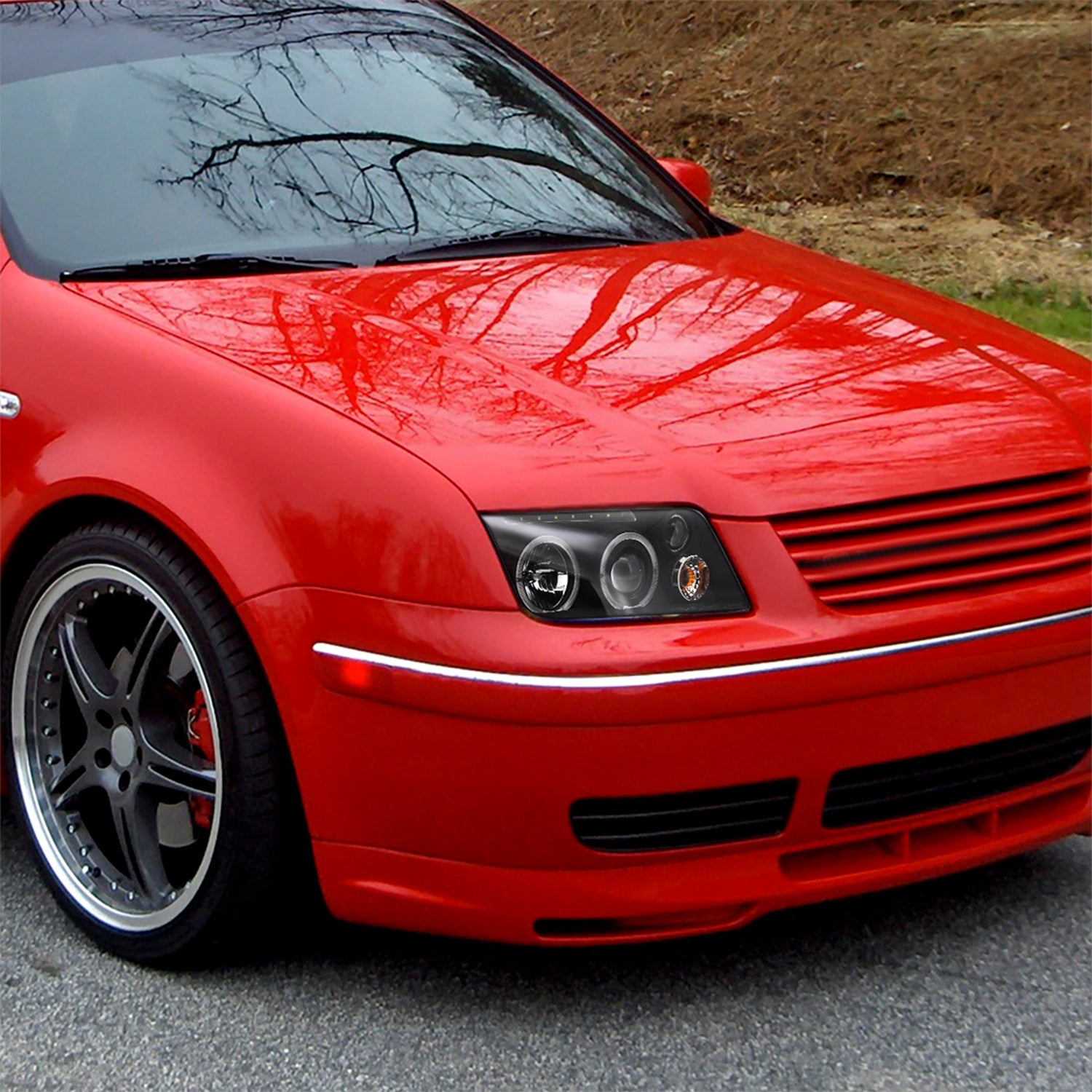 1999-2005 VW Jetta/Bora Mk4 Dual Halo Projector Headlights LED Light Black