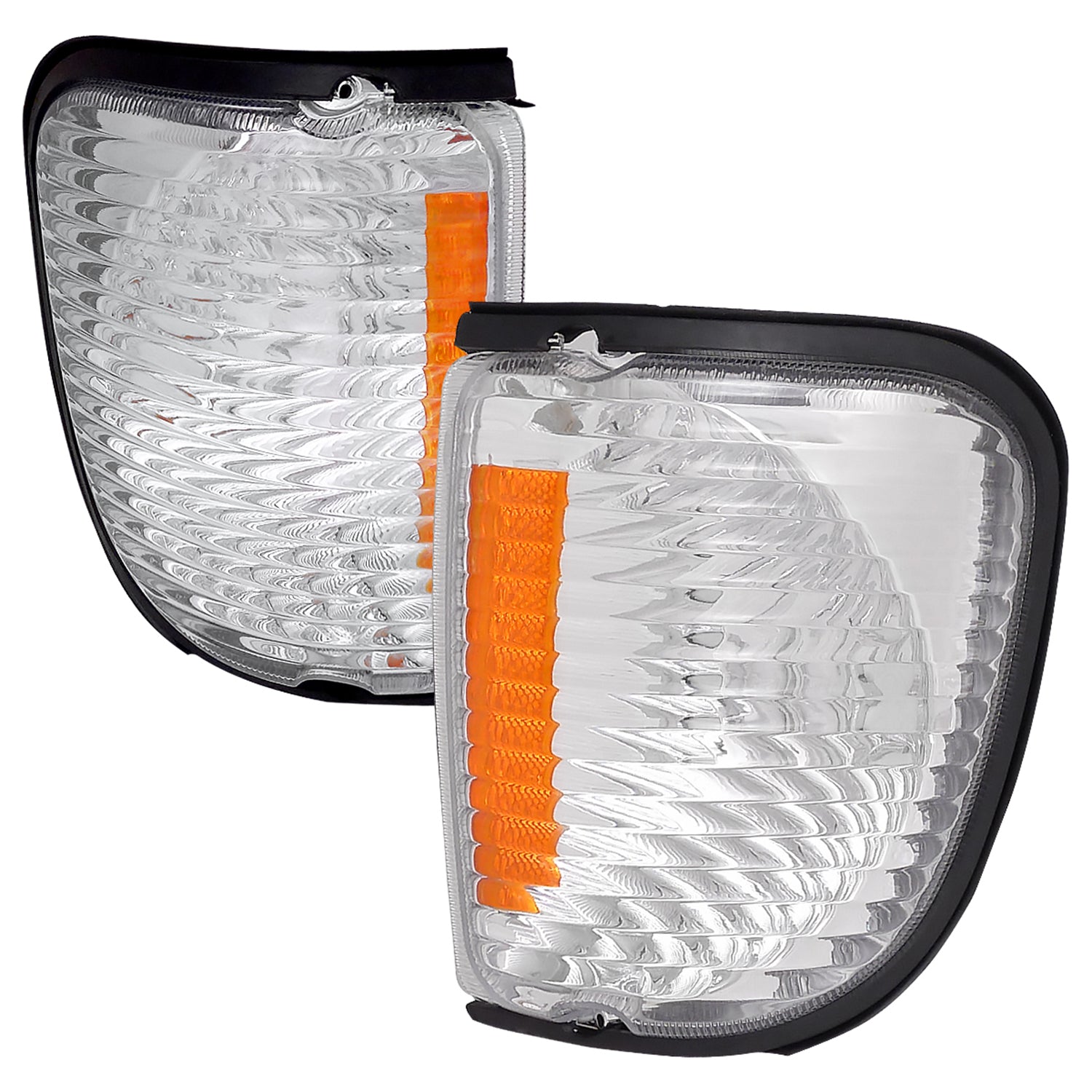 1992-2007 Ford E-Series Econoline Corner Lights Amber Reflectors Chrome/Clear