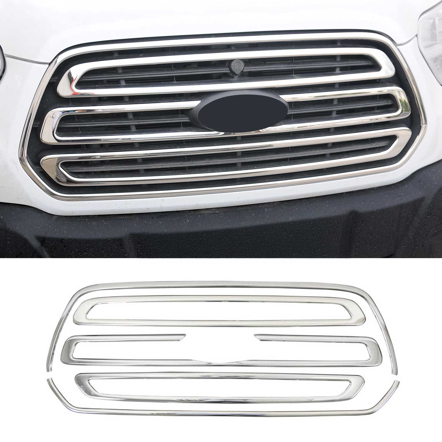 Ford Transit 150 250 350 2015-2019 Pre Facelift Front Bumper Grill Trim Molding Stainless Steel Silver 5Pcs