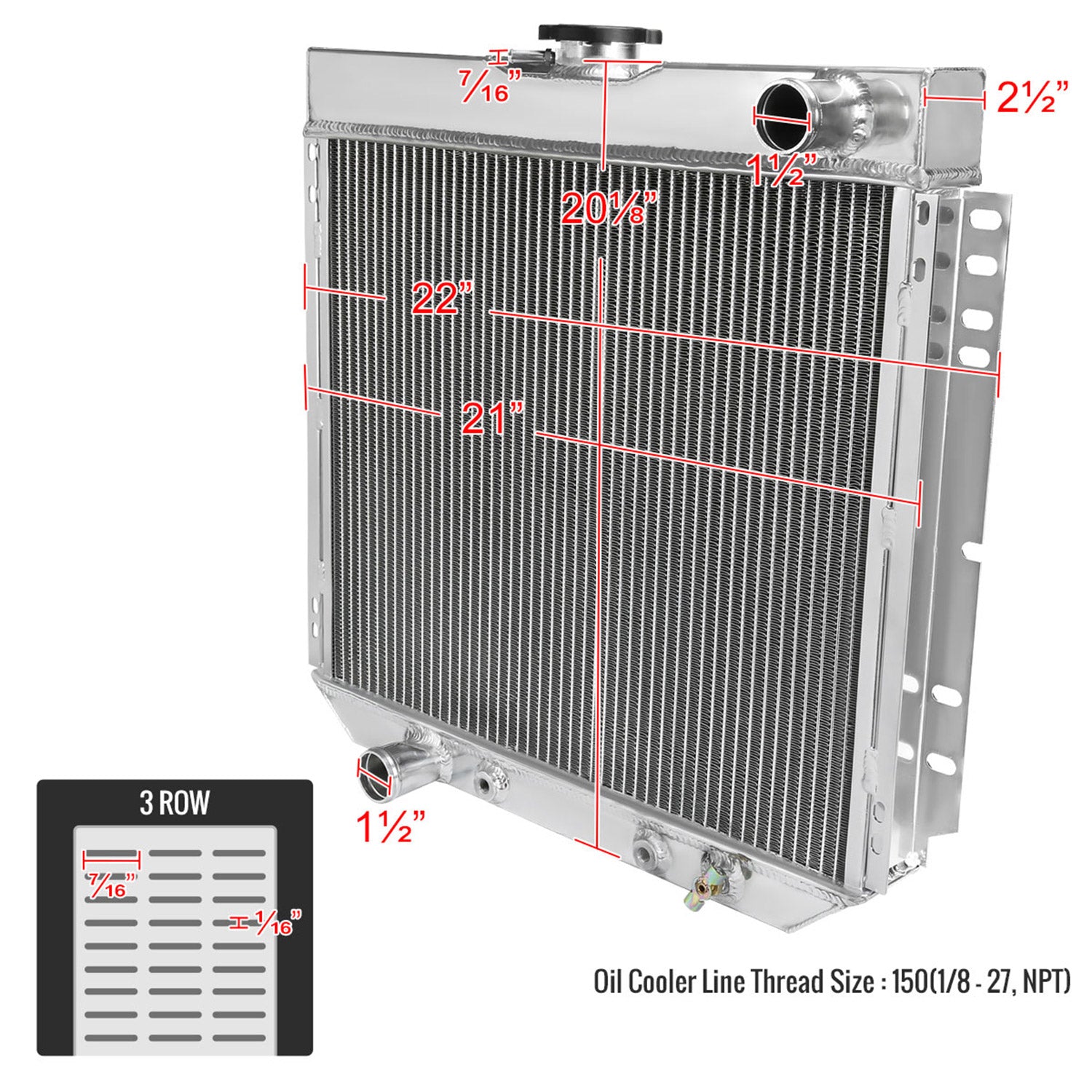 1963-1977 Ford Mustang/Maverick Mercury Alu 3Row Performance Radiator