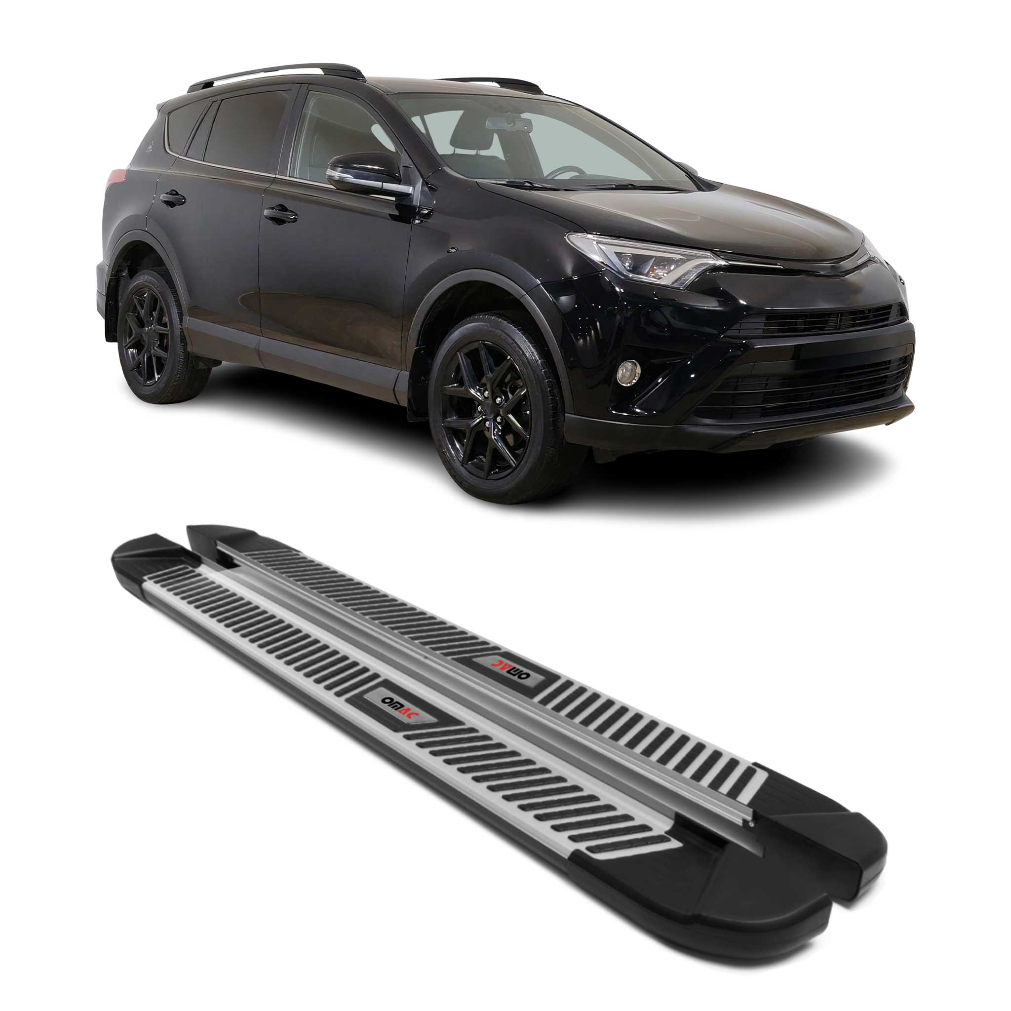 2019-2025 Toyota RAV4 Hybrid Running Boards Side Steps Silver & Black